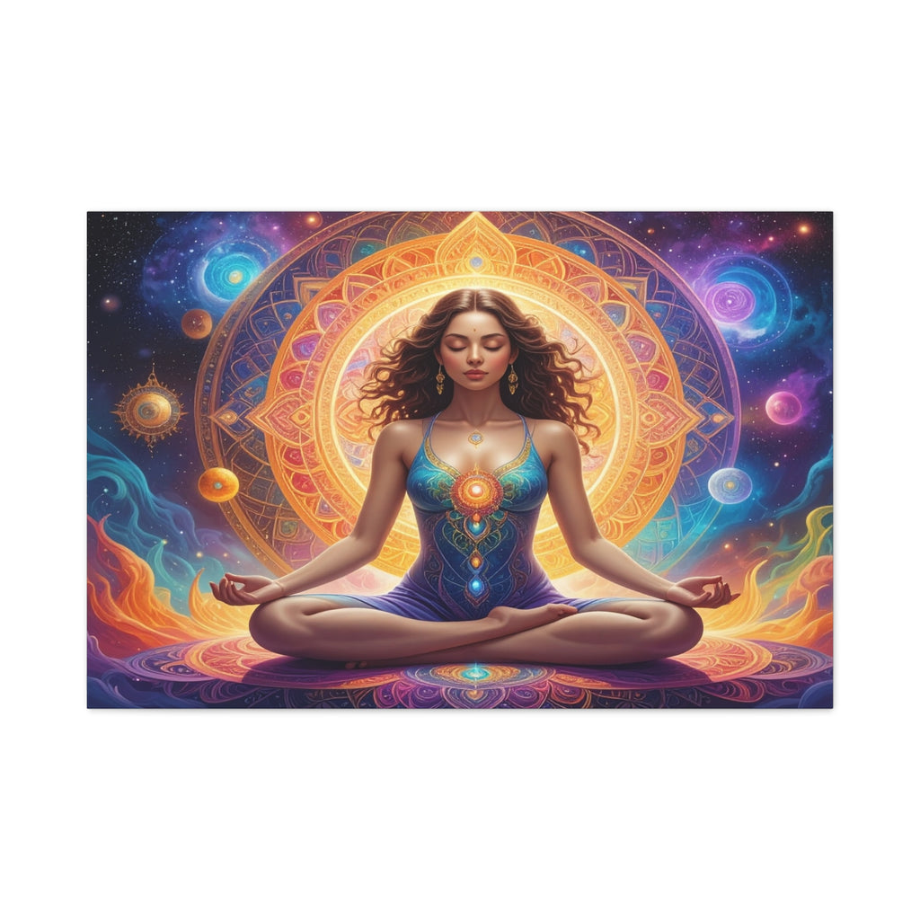 Cosmic Lotus Meditation: Spiritual Energy Mandala, Digital Celestial Art - L’Art Suprême Canvas