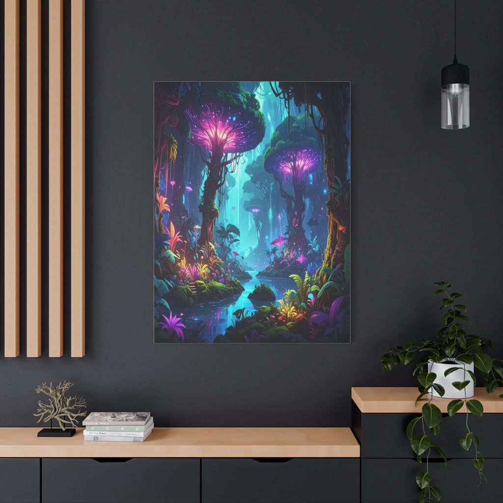 Luminescent Realms: Bioluminescent Forest Fantasy, Digital Art Dreamscape - L’Art Suprême Canvas