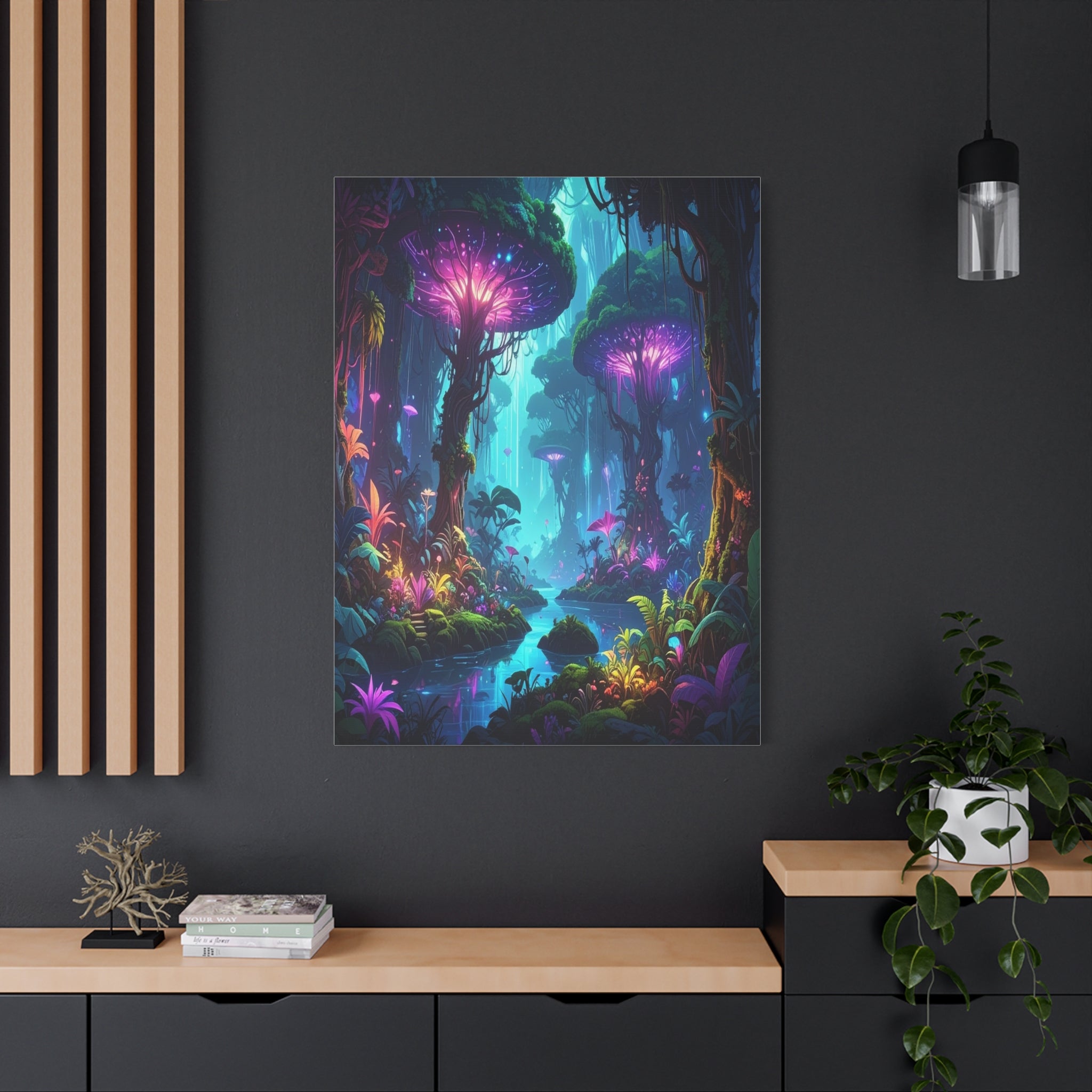 Luminescent Realms: Bioluminescent Forest Fantasy, Digital Art Dreamscape - L’Art Suprême Canvas