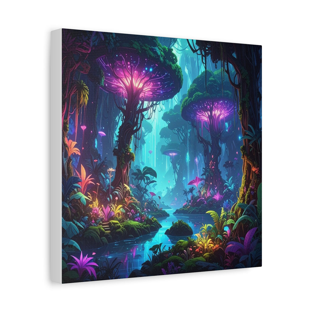 Luminescent Realms: Bioluminescent Forest Fantasy, Digital Art Dreamscape - L’Art Suprême Canvas