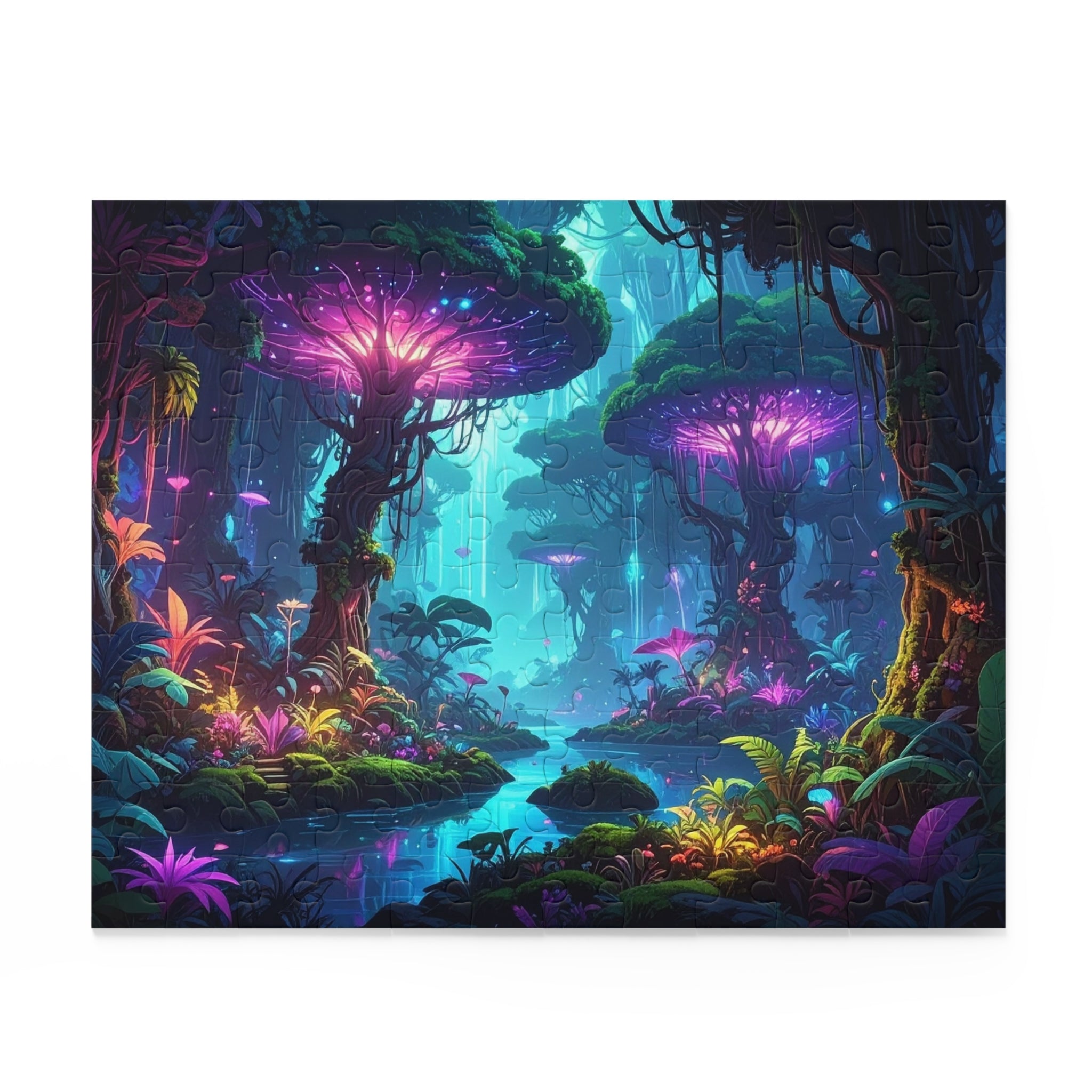 Luminescent Realms: Bioluminescent Forest Dreamscape, Sci-Fi Fantasy Digital Art -  L'Art Puzzle