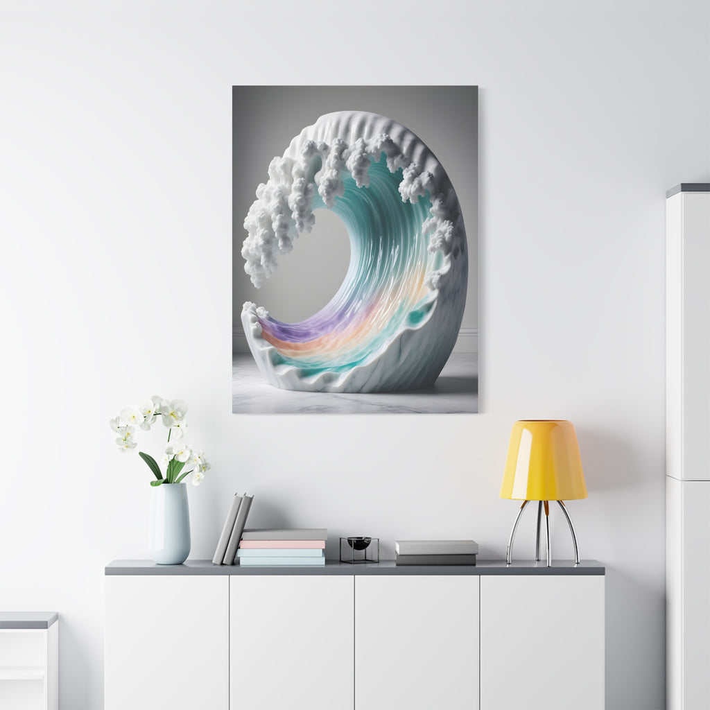 Oceanic Euphoria: Marble Wave Sculpture, Ethereal Aquatic Art - L’Art Suprême Canvas
