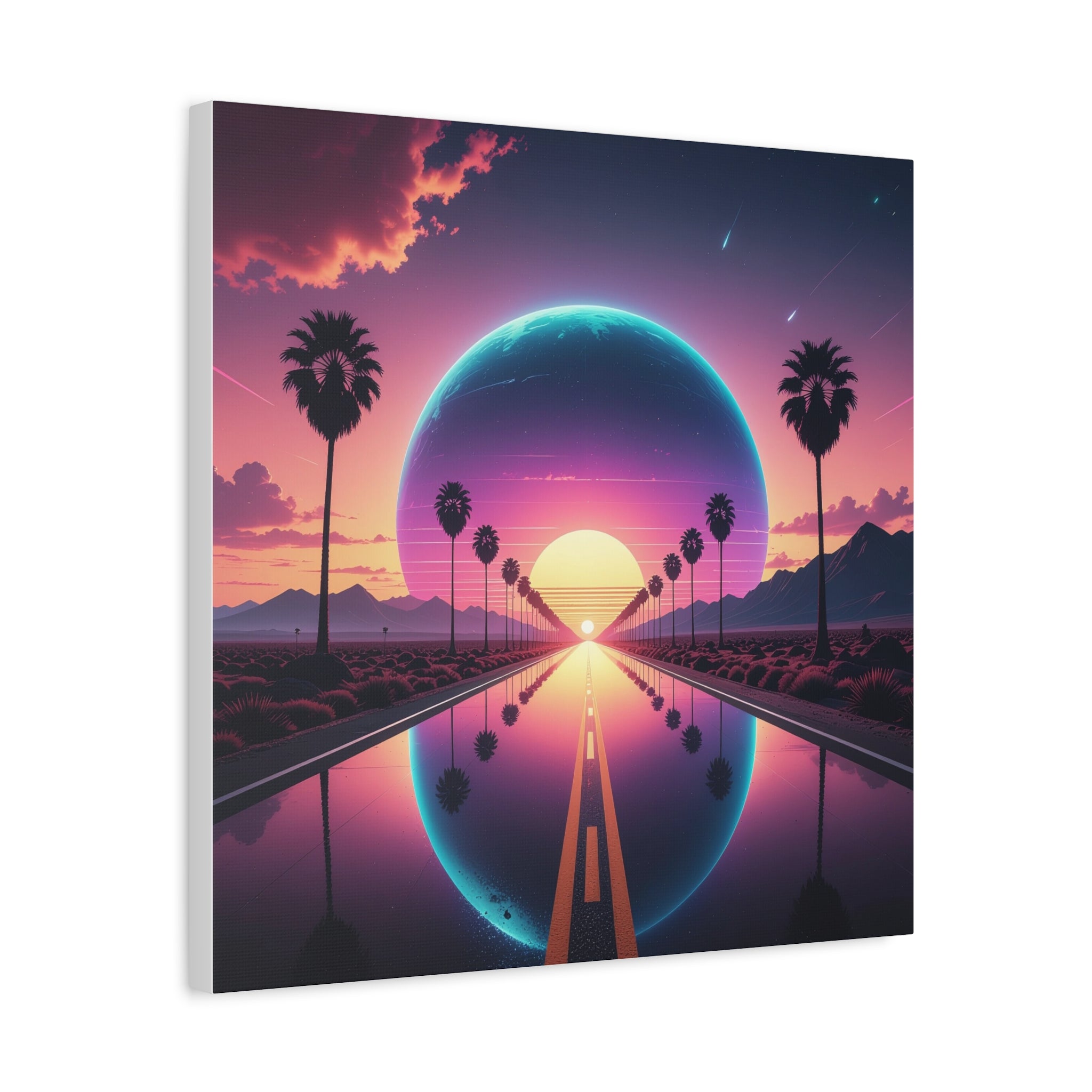 Cosmic Highway: Synthwave Dreamscape, Retro-Futuristic Sunset - L’Art Suprême Canvas