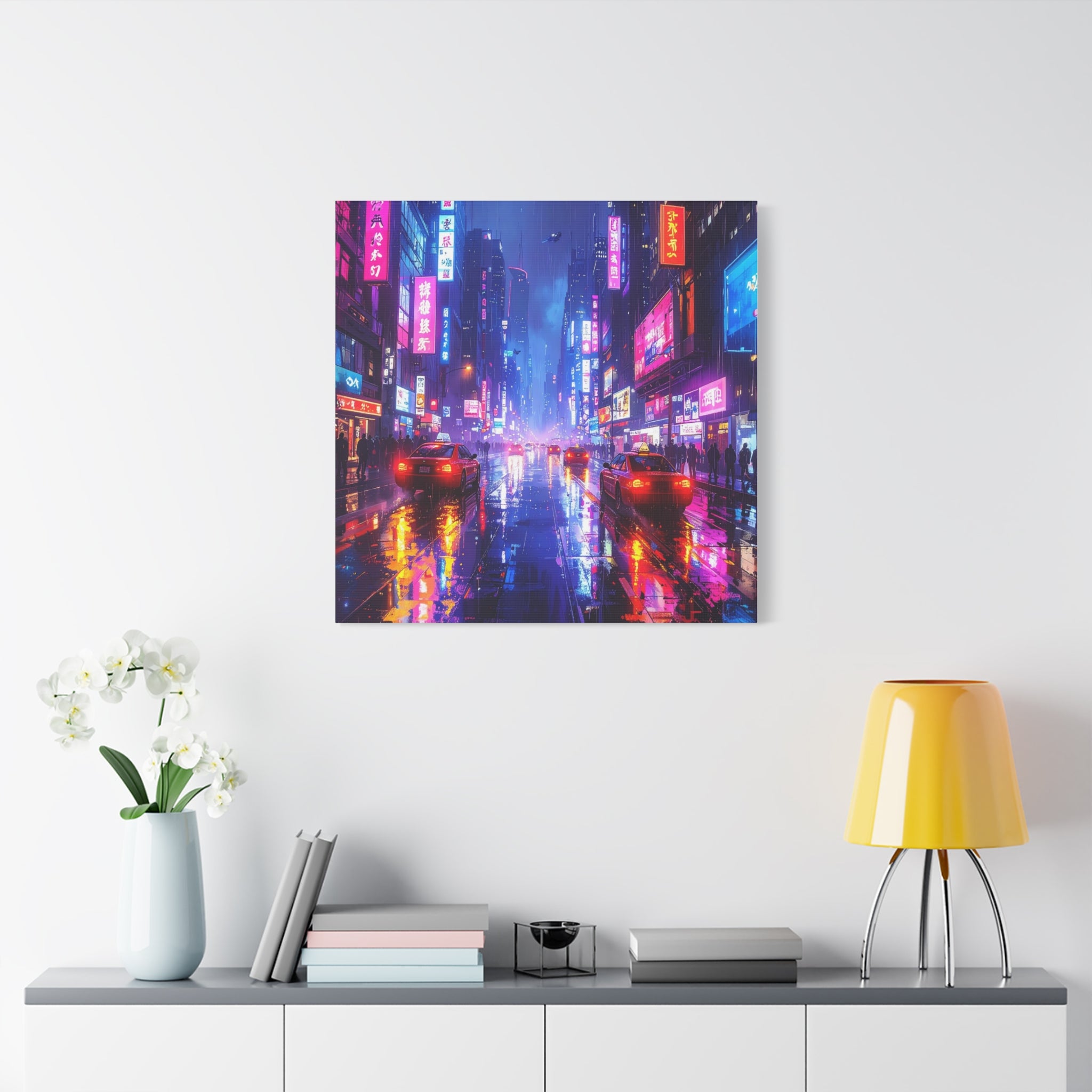 Neon Dystopia: Cyberpunk Metropolis, Urban Night Reflections - L’Art Suprême Canvas