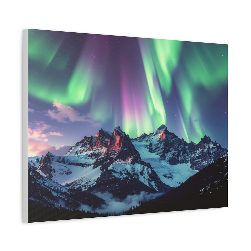 Celestial Symphony: Northern Lights Panorama, Alpine Aurora Wilderness - L’Art Suprême Canvas