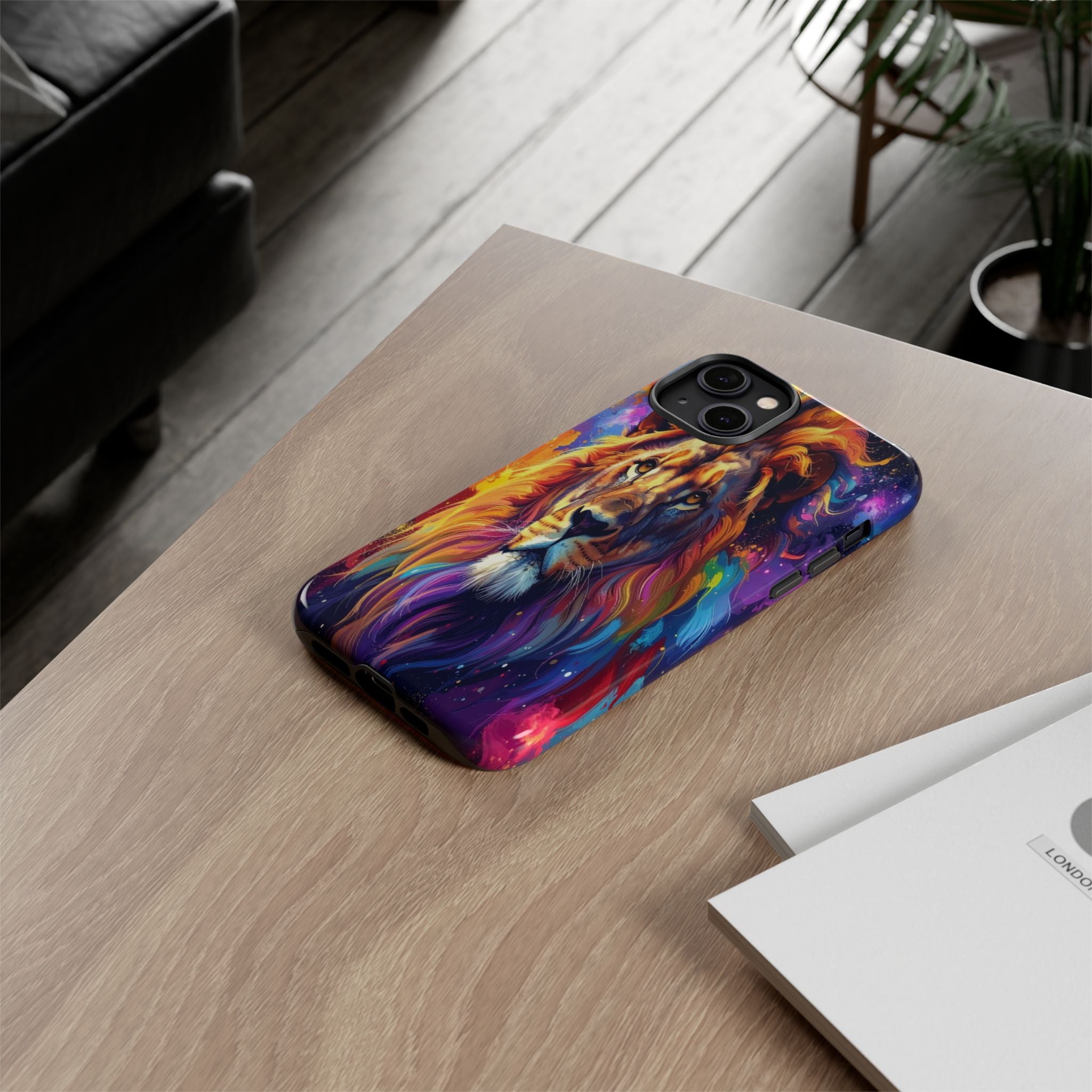 Cosmic Mane: Celestial Lion Portrait, Psychedelic Wildlife Art - L’Art Suprême Phone Case