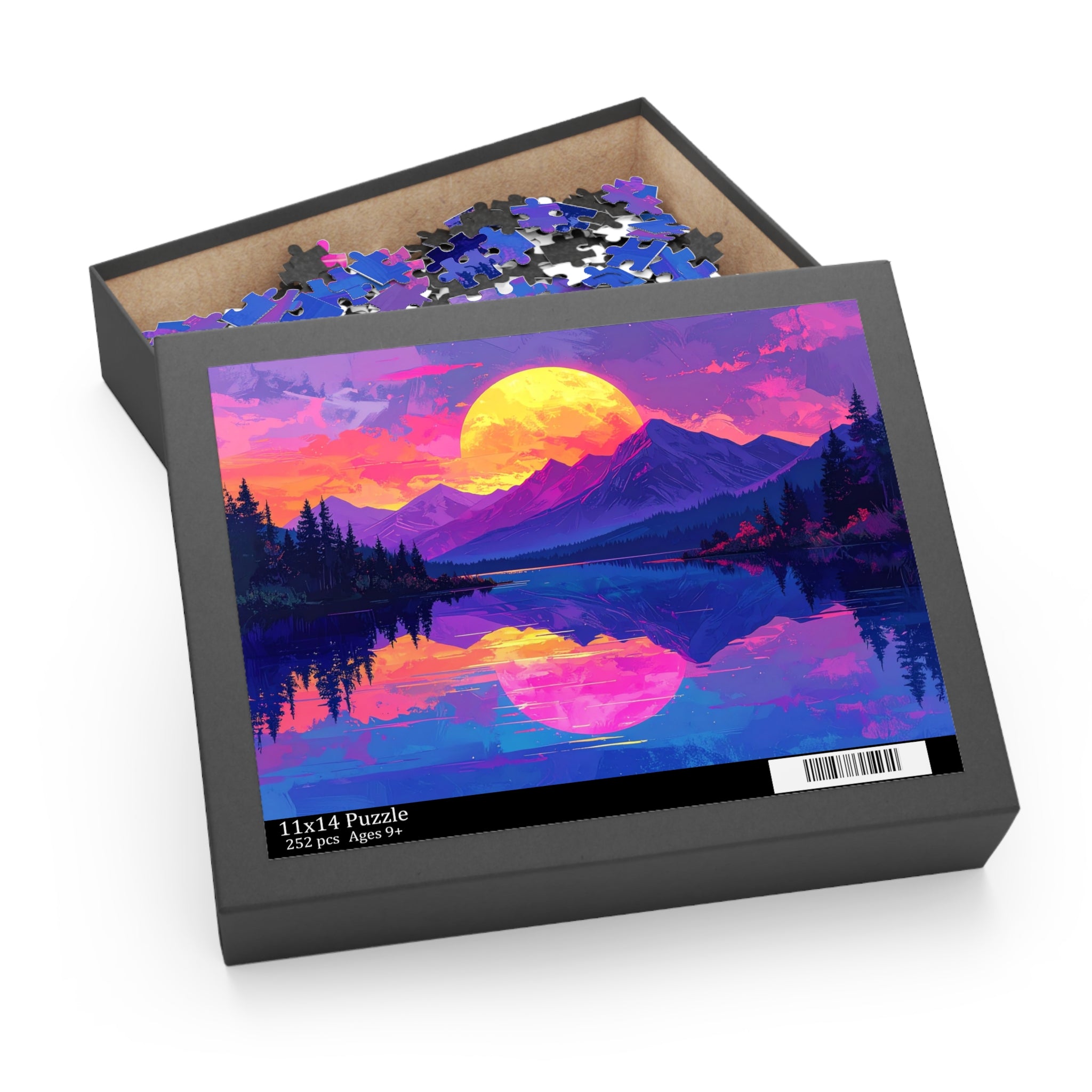 Synthwave Sunset Lake: Neon Mountain Dreamscape, Digital Retrowave Art -  L'Art Puzzle