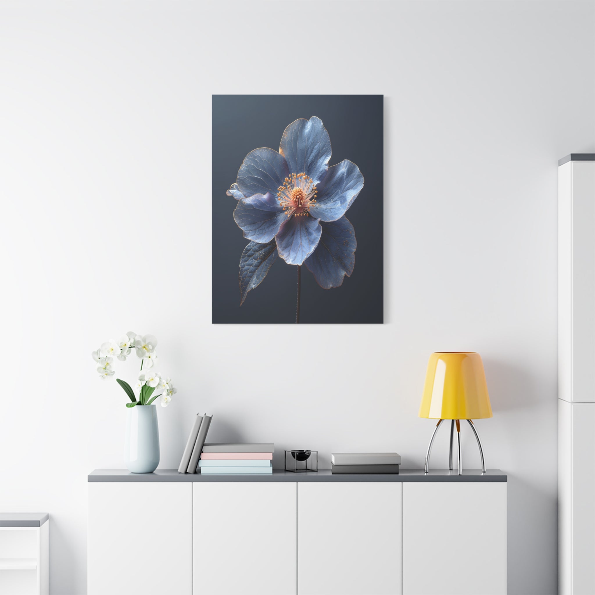 Ethereal Blue: Macro Botanical Photography, Delicate Floral Veins - L’Art Suprême Canvas