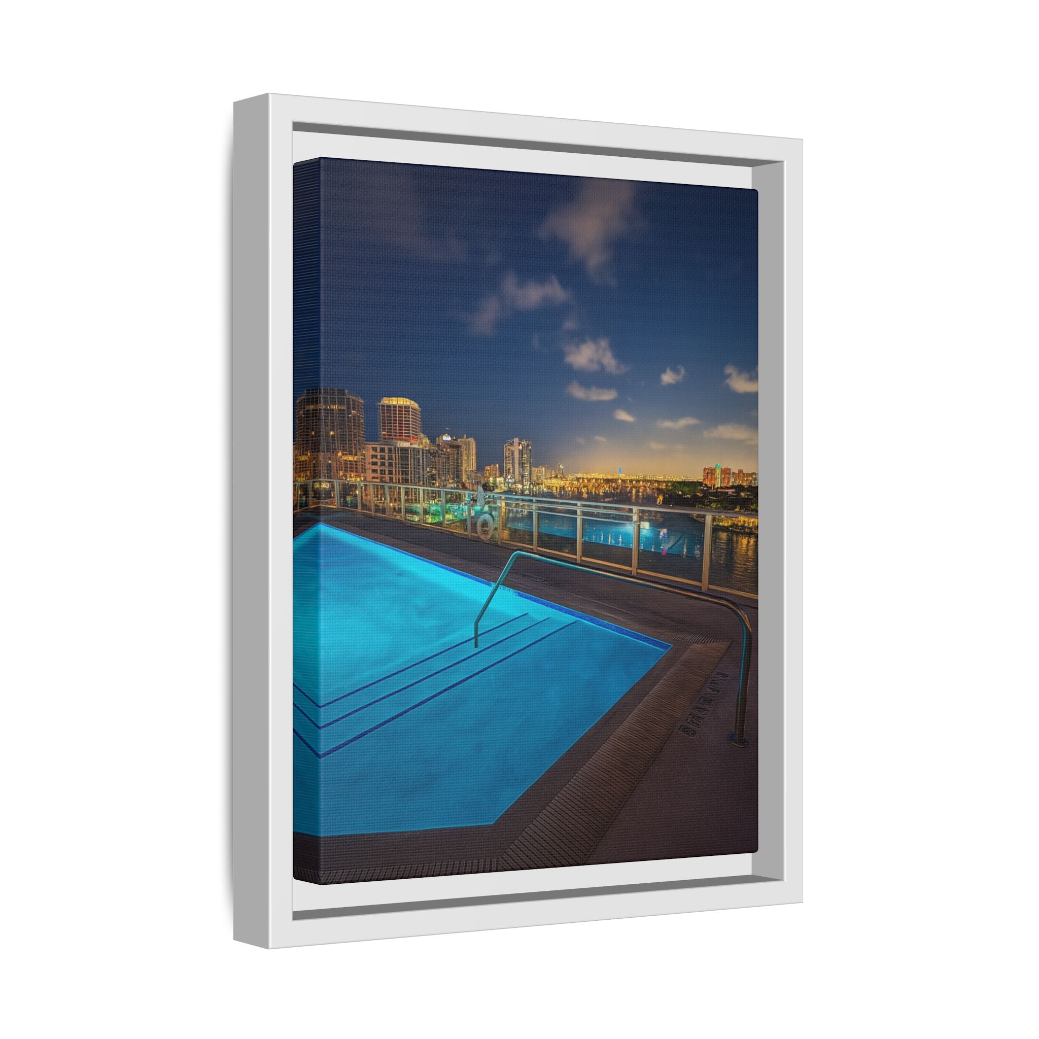 "Skyline Reflections" – Framed Canvas Print