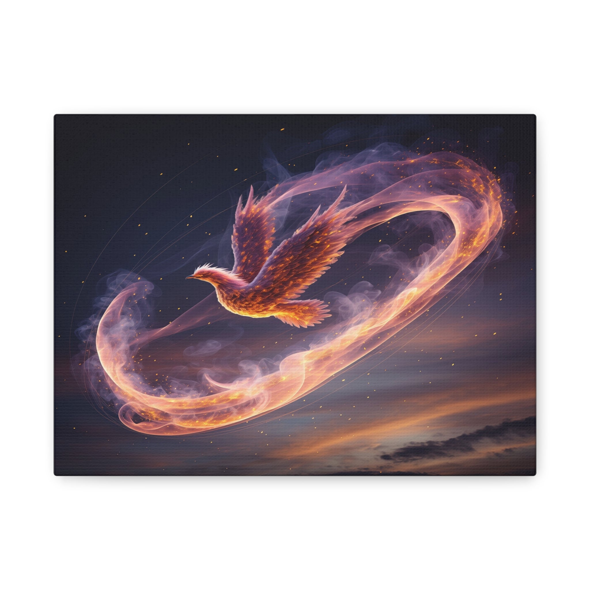 Phoenix of Rebirth: Mythical Fire Bird Digital Painting, Fantasy Flame Creature Artwork - L’Art Suprême Canvas