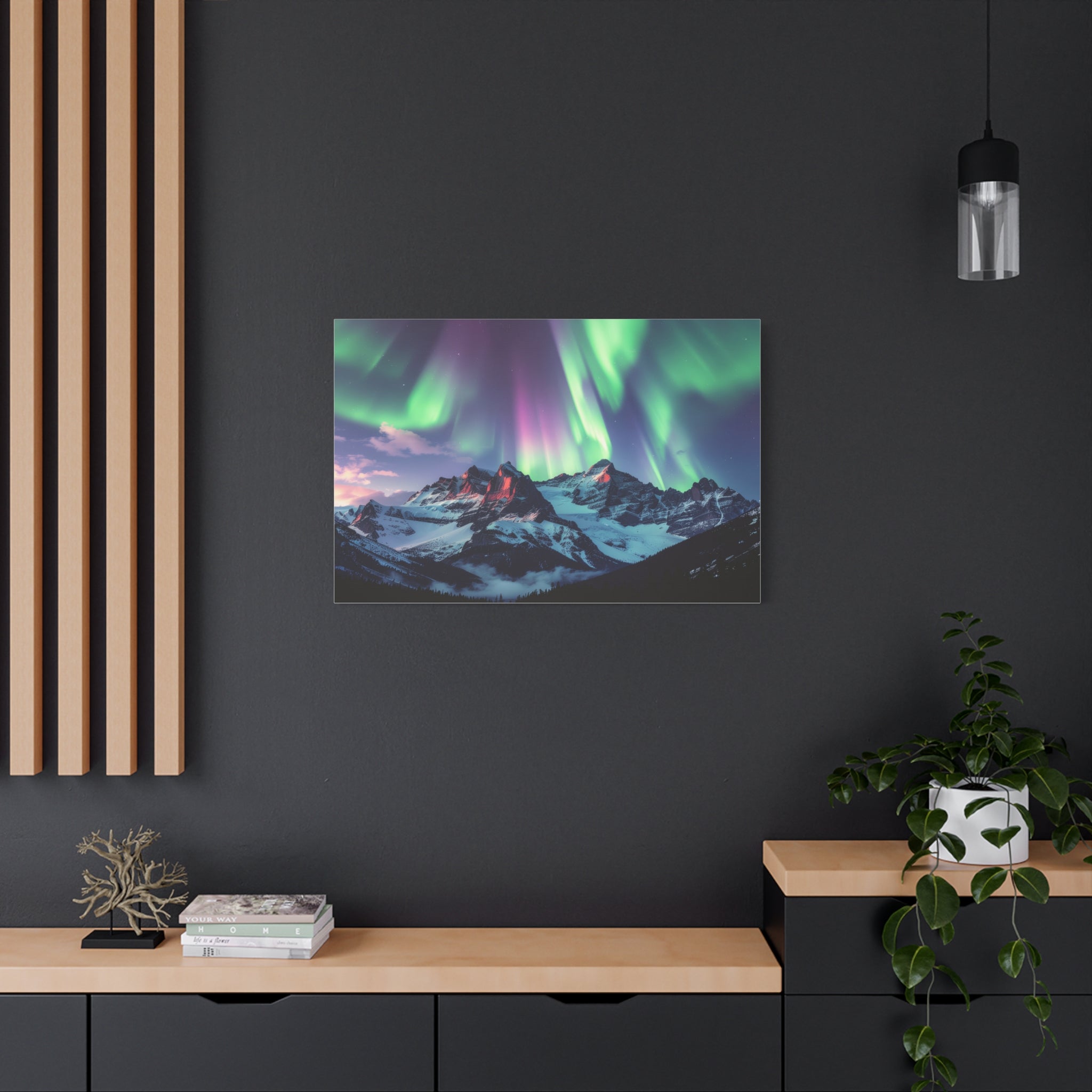 Celestial Symphony: Northern Lights Panorama, Alpine Aurora Wilderness - L’Art Suprême Canvas