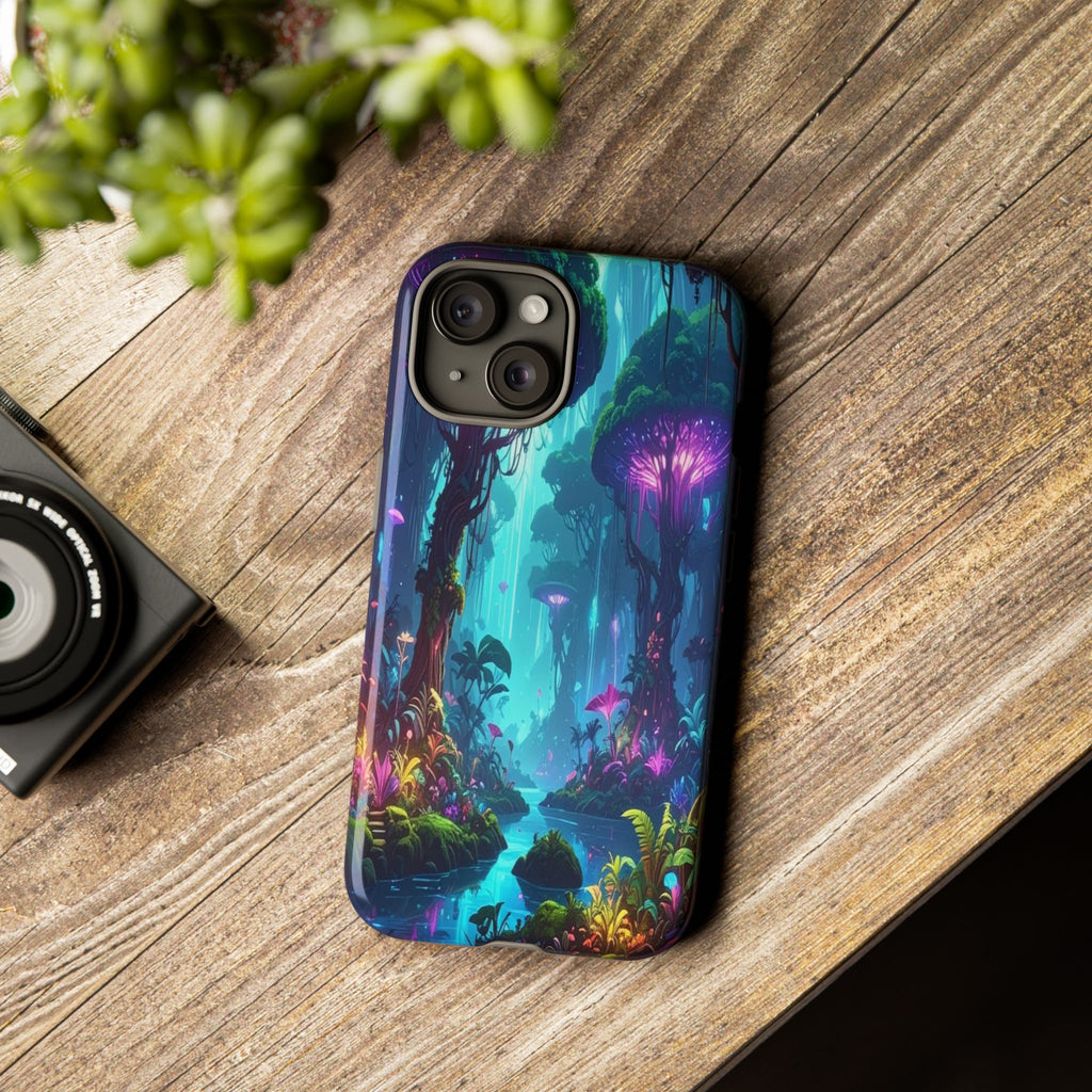 Bioluminescent Dreamscape: Ethereal Forest Fantasy, Digital Luminescence Illustration - L’Art Suprême Phone Case