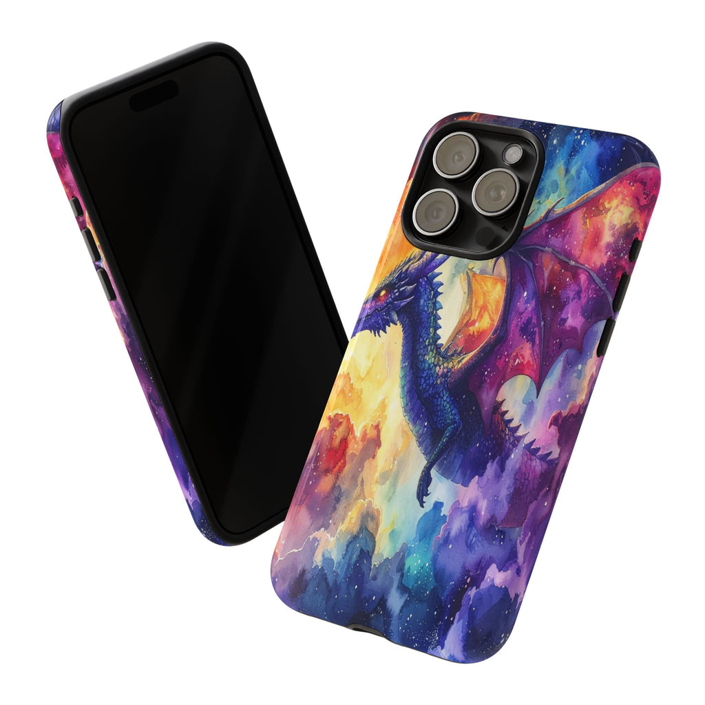 Celestial Dragons' Ascent: Watercolor Fantasy Artwork, Cosmic Nebula Landscape - L’Art Suprême Phone Case