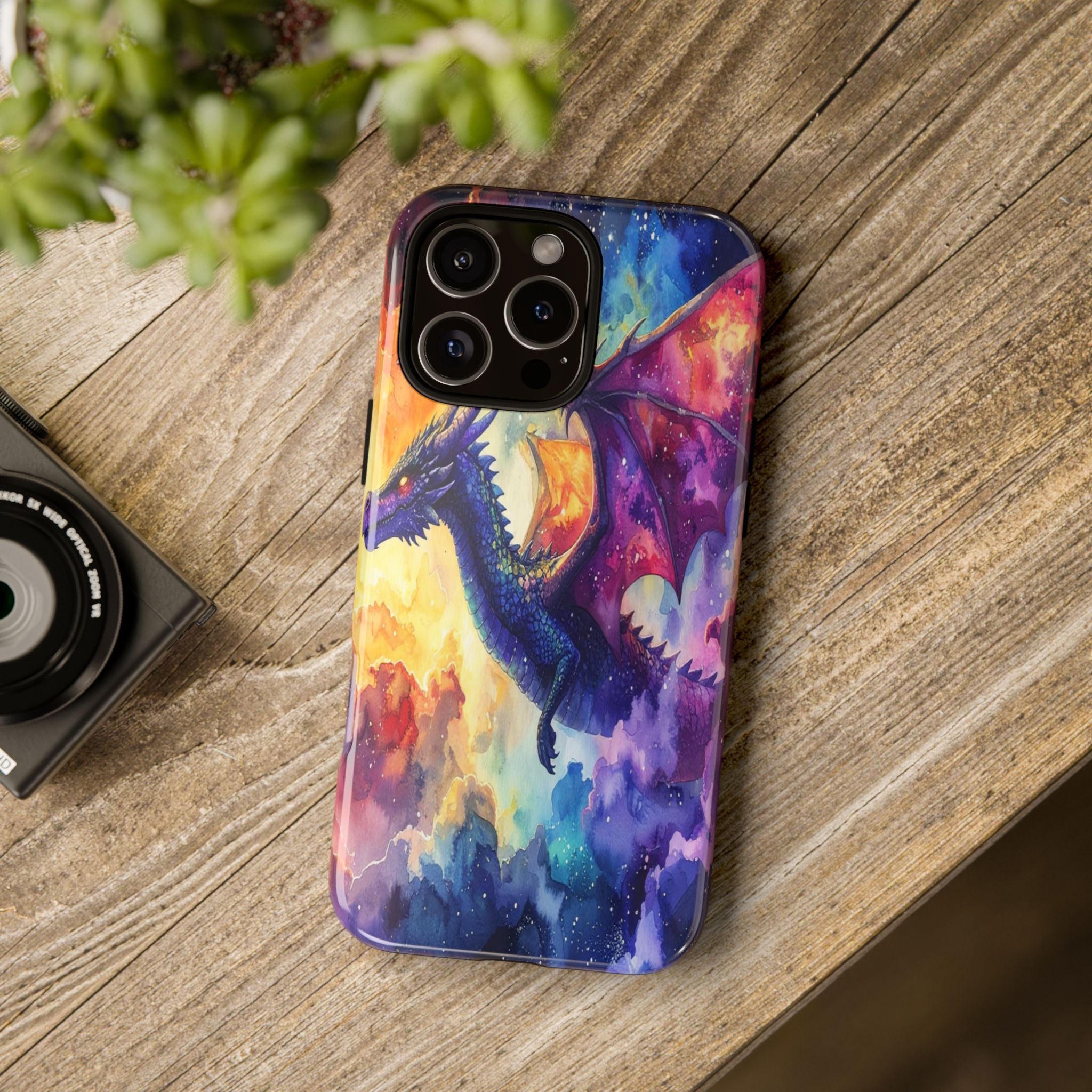 Celestial Dragons' Ascent: Watercolor Fantasy Artwork, Cosmic Nebula Landscape - L’Art Suprême Phone Case