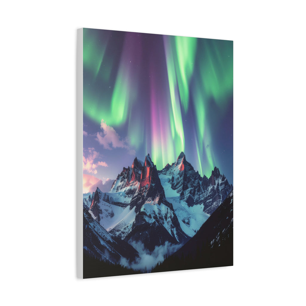 Celestial Symphony: Northern Lights Panorama, Alpine Aurora Wilderness - L’Art Suprême Canvas