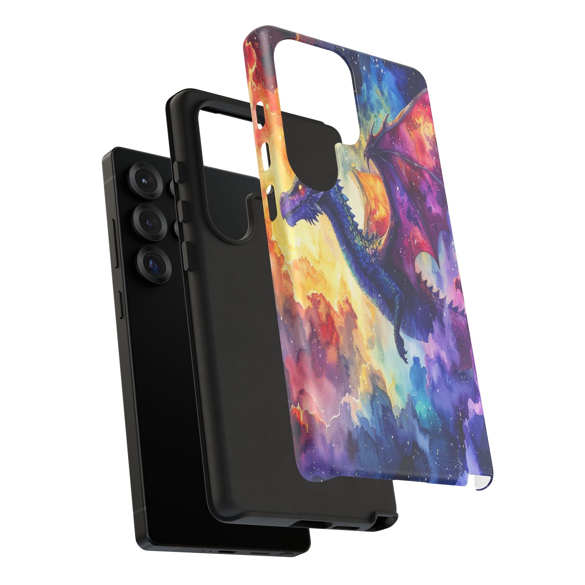 Celestial Dragons' Ascent: Watercolor Fantasy Artwork, Cosmic Nebula Landscape - L’Art Suprême Phone Case