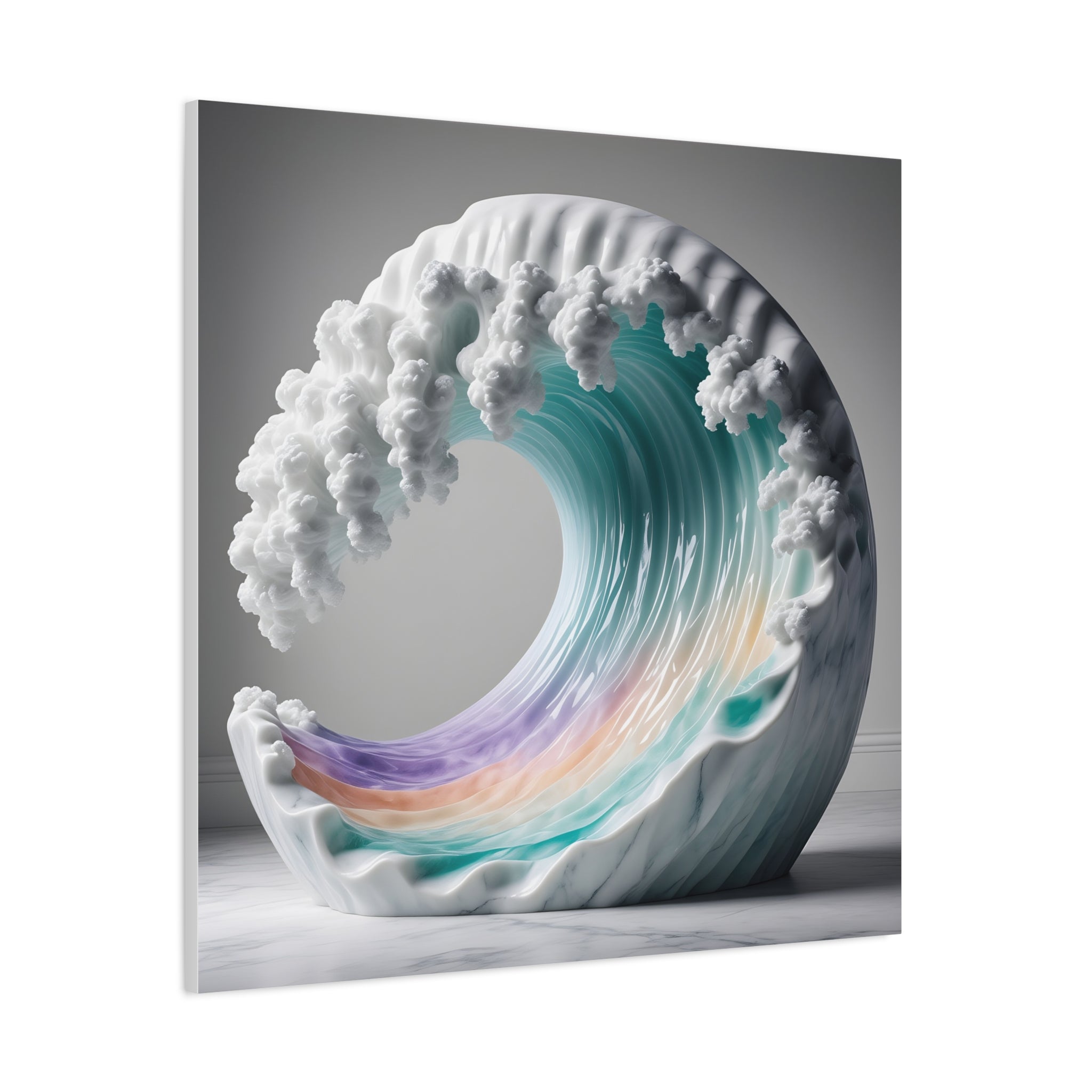 Oceanic Euphoria: Marble Wave Sculpture, Ethereal Aquatic Art - L’Art Suprême Canvas