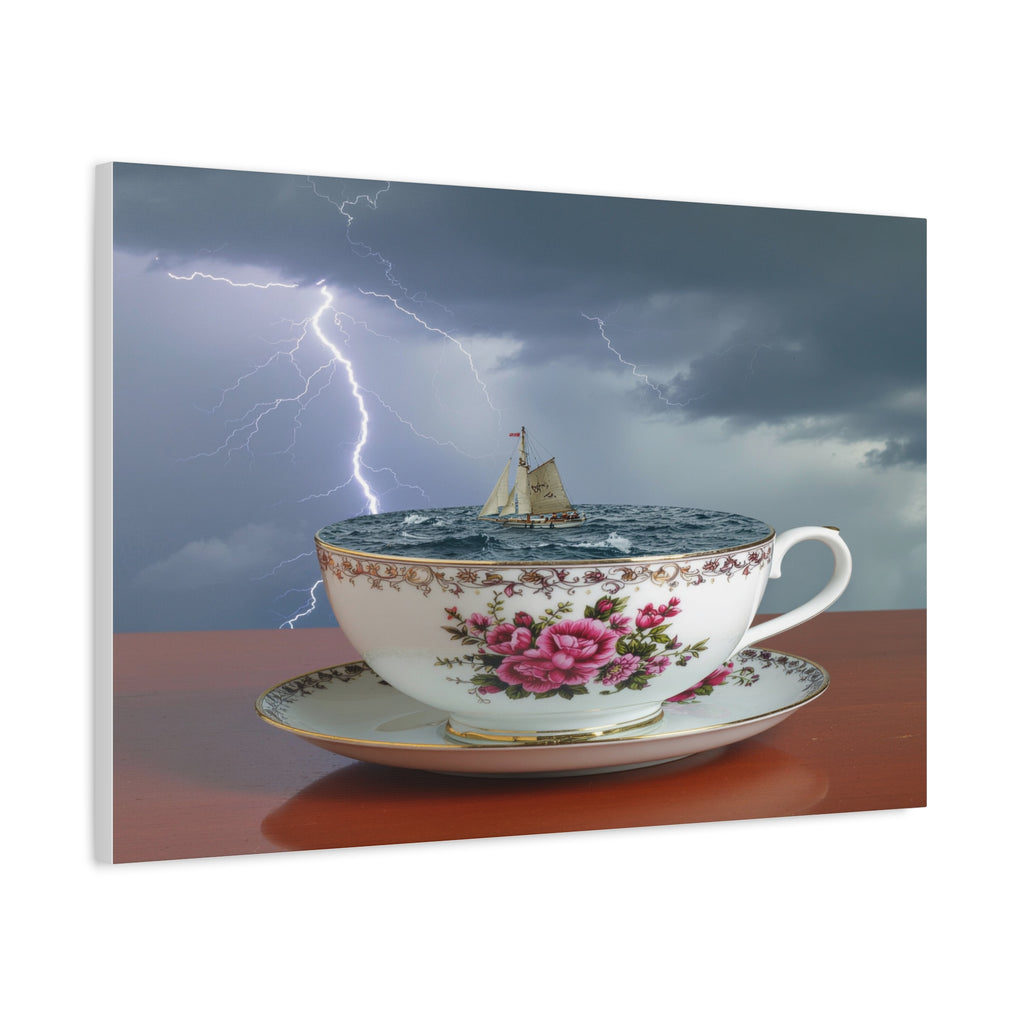 Tempest in a Teacup: Surreal Maritime Digital Art, Porcelain Seascape Narrative - L’Art Suprême Canvas