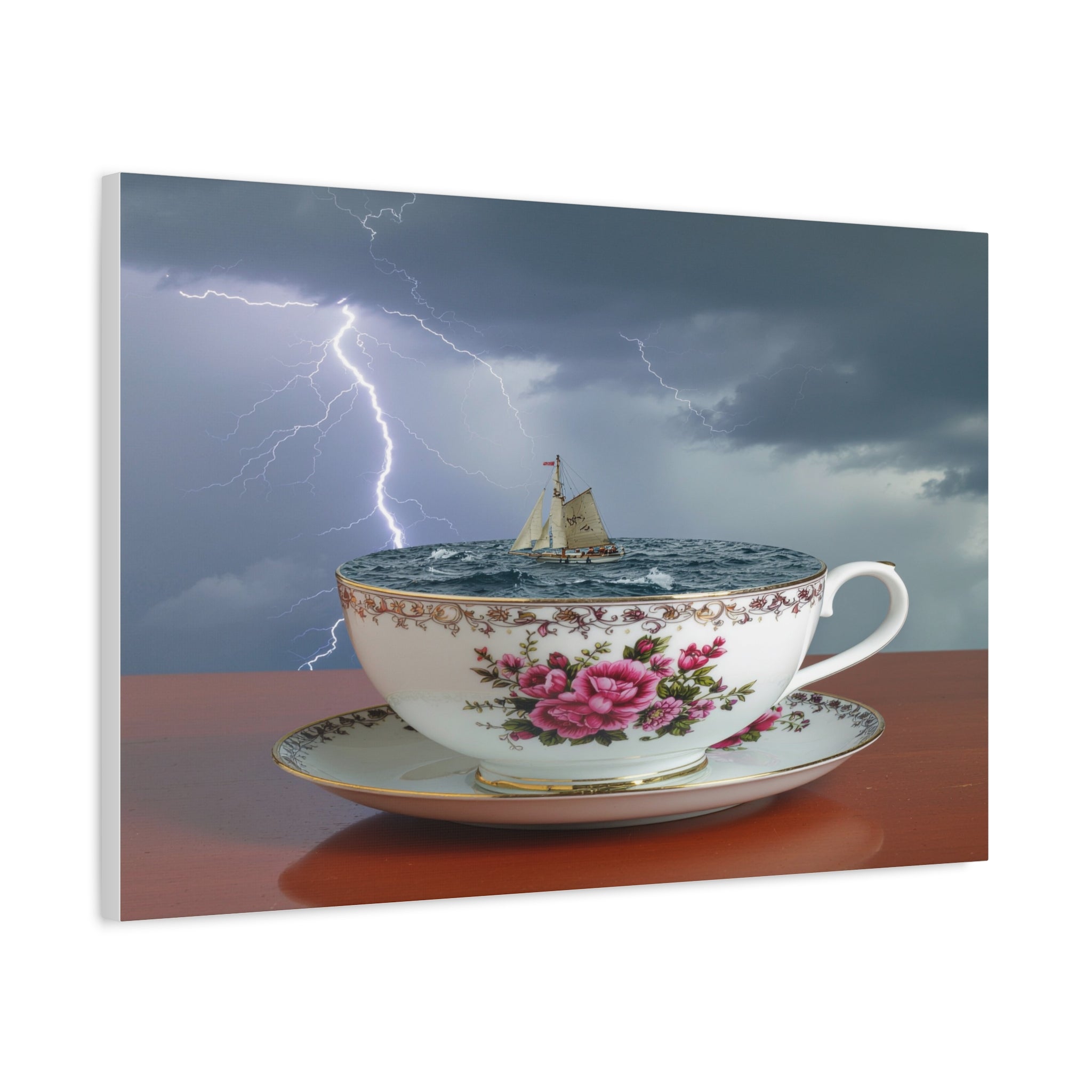 Tempest in a Teacup: Surreal Maritime Digital Art, Porcelain Seascape Narrative - L’Art Suprême Canvas