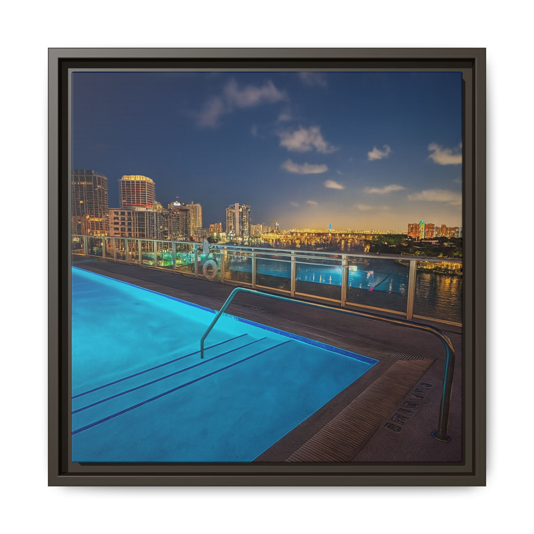 "Skyline Reflections" – Framed Canvas Print