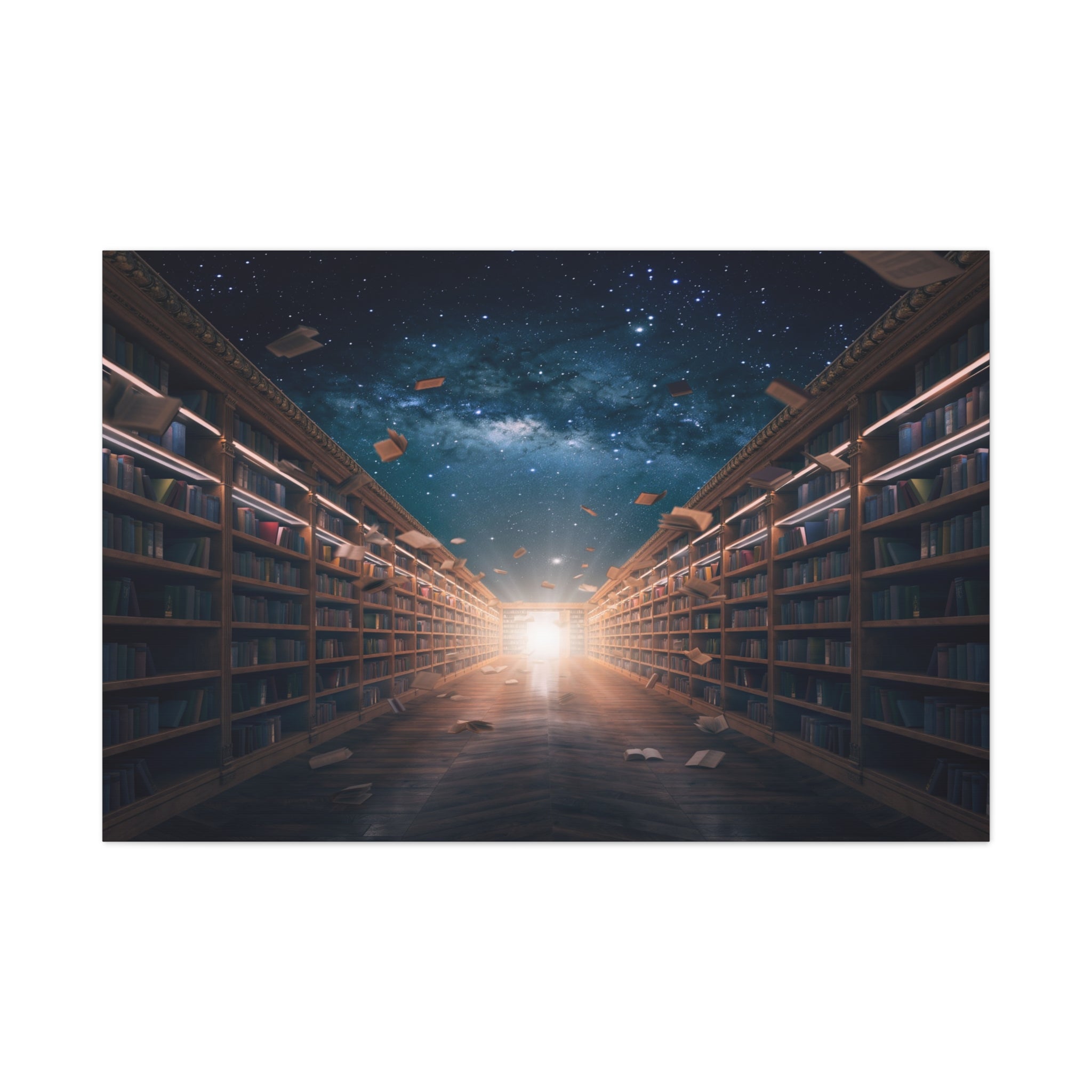 Celestial Library of Infinite Knowledge: Dreamscape Corridor, Cosmic Bibliophile's Journey - L’Art Suprême Canvas