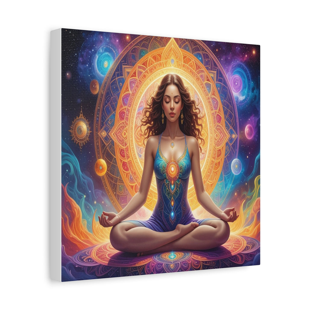 Cosmic Lotus Meditation: Spiritual Energy Mandala, Digital Celestial Art - L’Art Suprême Canvas