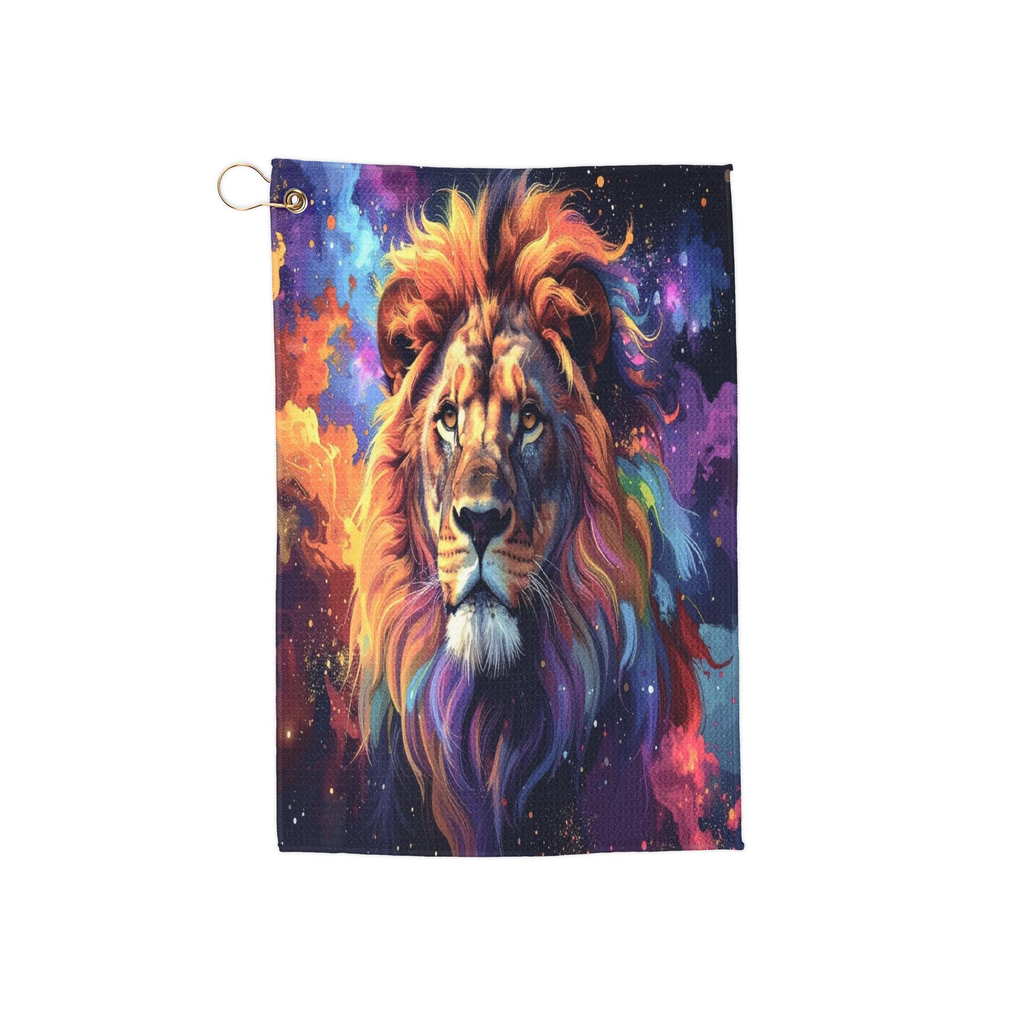 Cosmic Mane: Galactic Lion Portrait, Digital Nebula Art -  L'Art Golf Towel