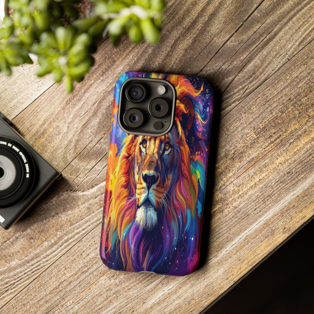 Cosmic Mane: Celestial Lion Portrait, Psychedelic Wildlife Art - L’Art Suprême Phone Case