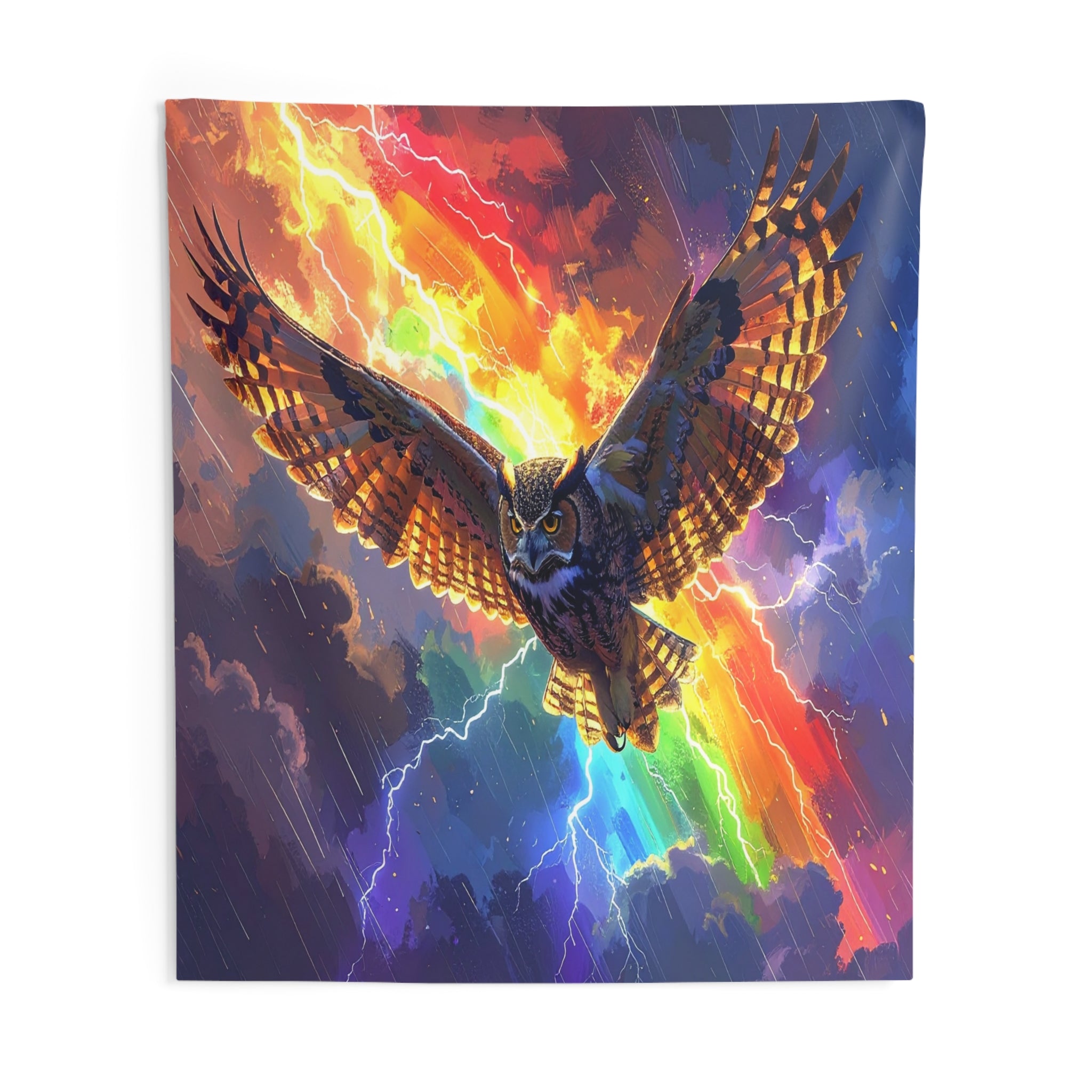 Lightning Owl: Mythical Flight, Digital Fantasy Artwork - L'Art Tapestry