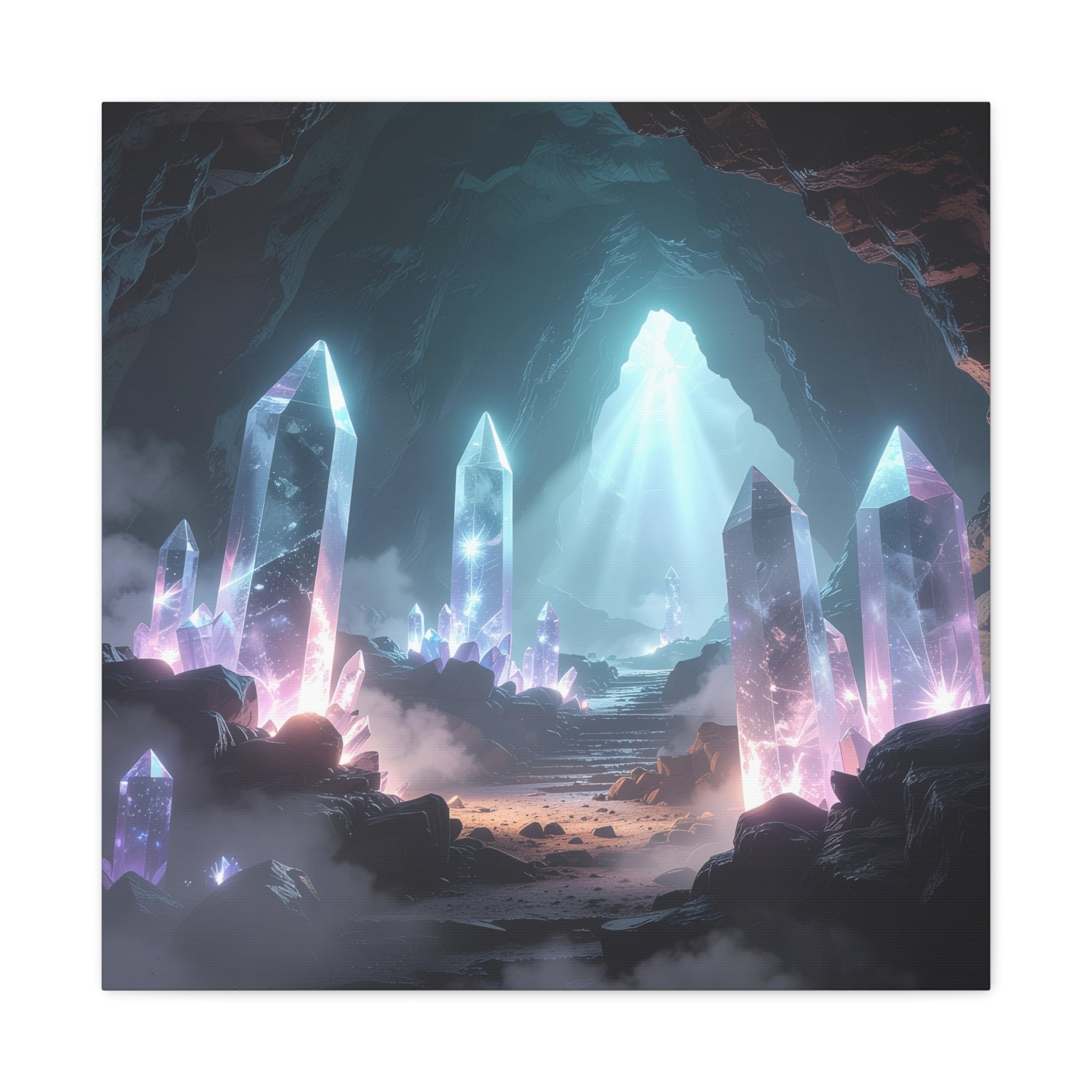 Crystal Reverie: Luminous Cavern Dreamscape, Ethereal Digital Fantasy Art - L’Art Suprême Canvas
