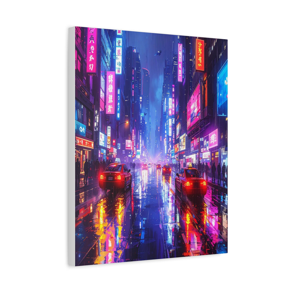 Neon Dystopia: Cyberpunk Metropolis, Urban Night Reflections - L’Art Suprême Canvas