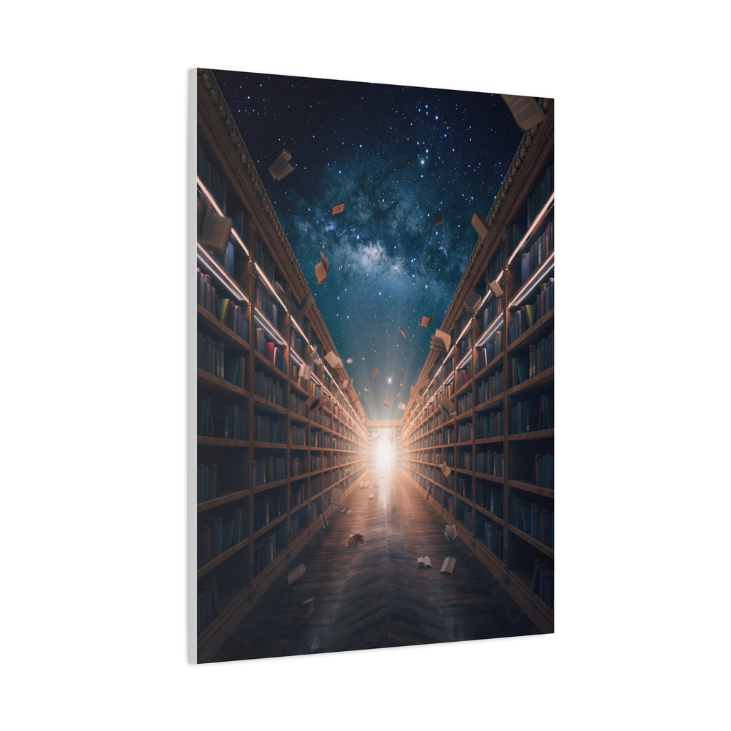 Celestial Library of Infinite Knowledge: Dreamscape Corridor, Cosmic Bibliophile's Journey - L’Art Suprême Canvas