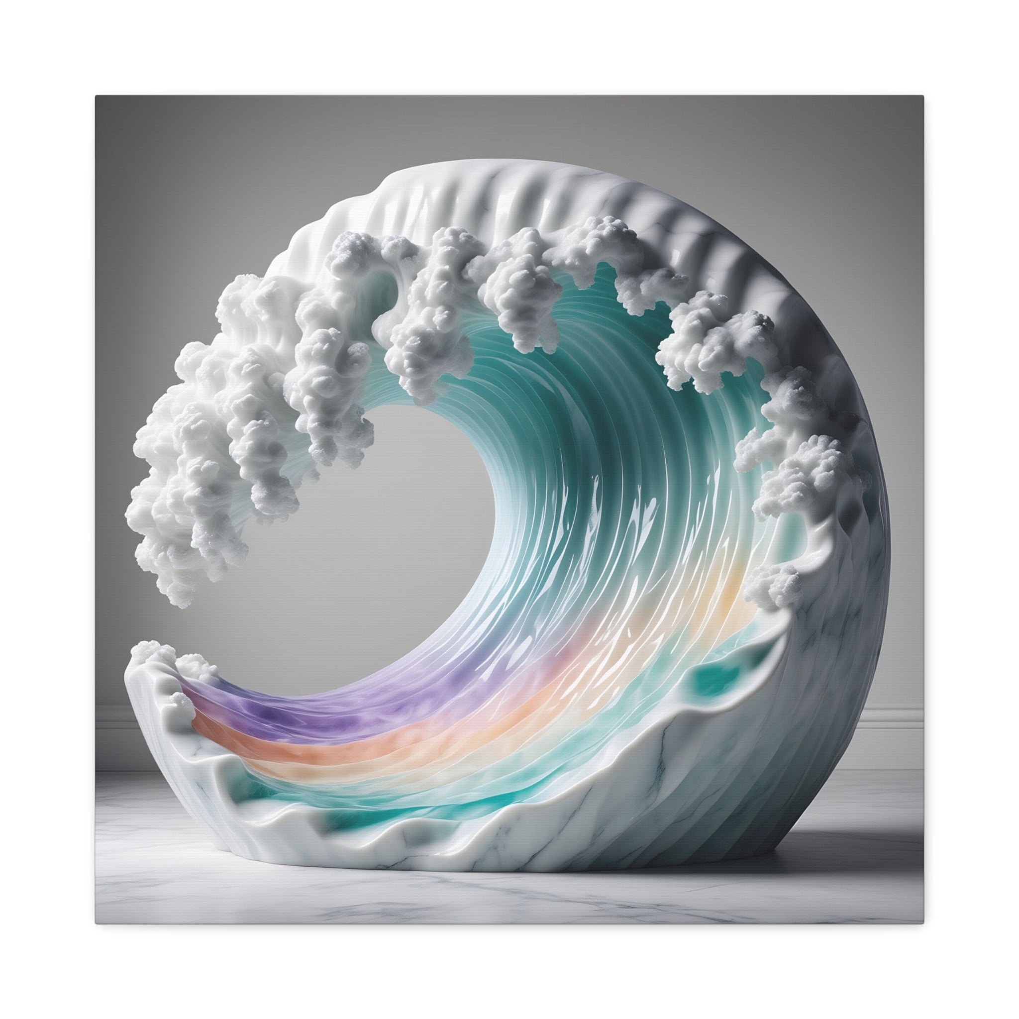 Oceanic Euphoria: Marble Wave Sculpture, Ethereal Aquatic Art - L’Art Suprême Canvas