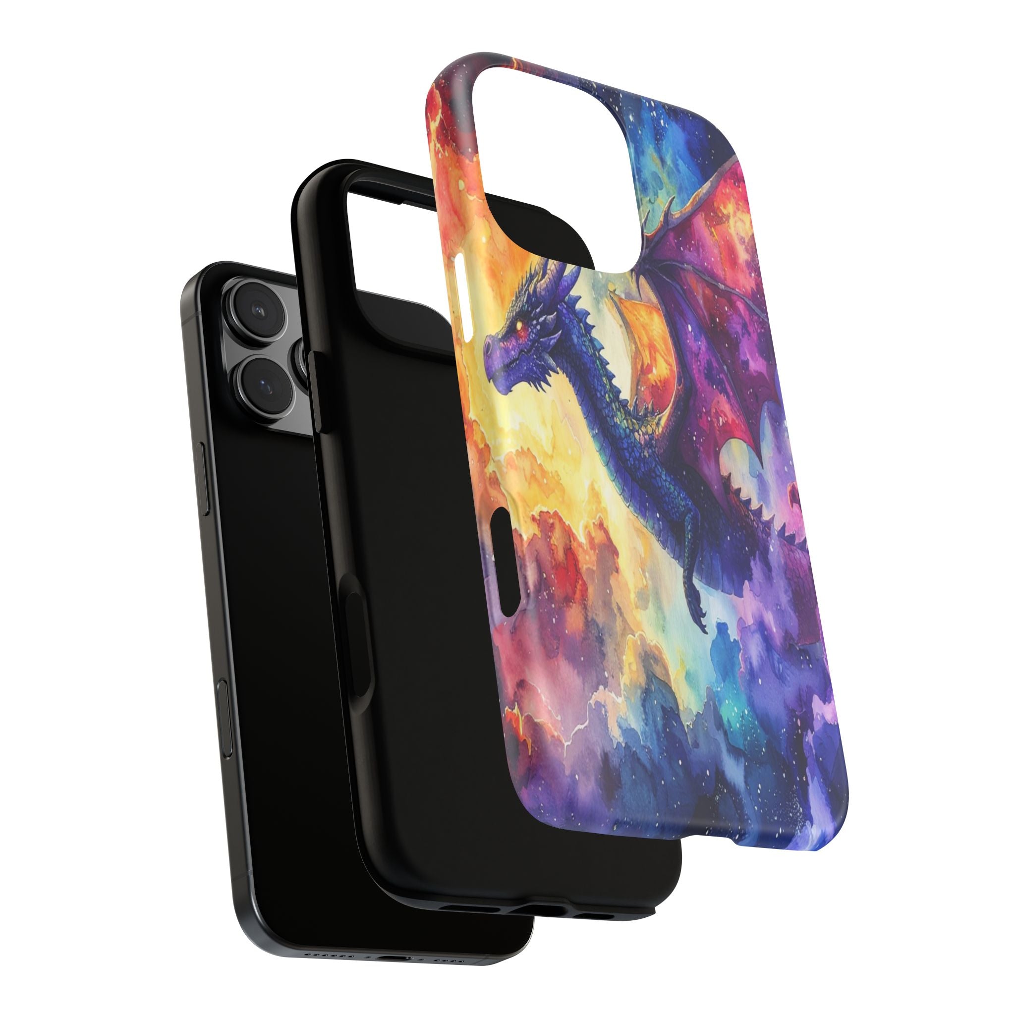 Celestial Dragons' Ascent: Watercolor Fantasy Artwork, Cosmic Nebula Landscape - L’Art Suprême Phone Case