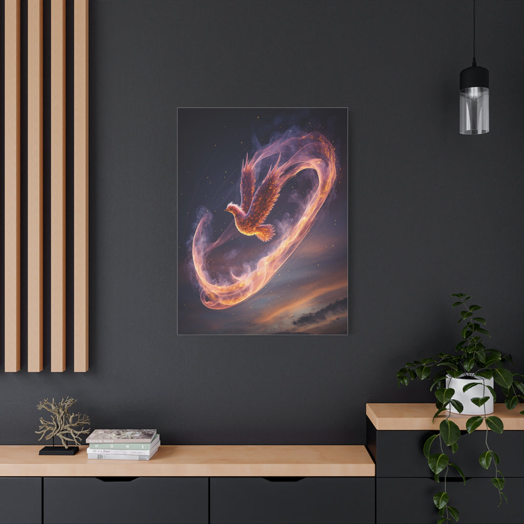 Phoenix of Rebirth: Mythical Fire Bird Digital Painting, Fantasy Flame Creature Artwork - L’Art Suprême Canvas
