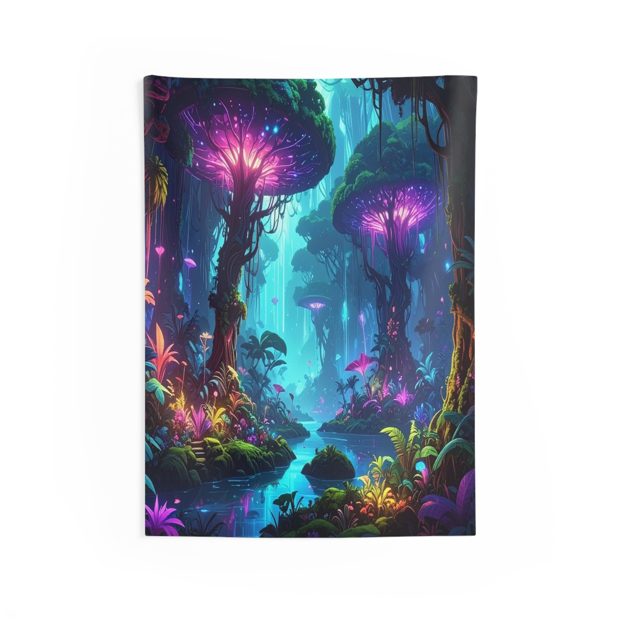 Bioluminescent Dreamscape: Enchanted Forest Realm, Surreal Digital Fantasy Art - L'Art Tapestry