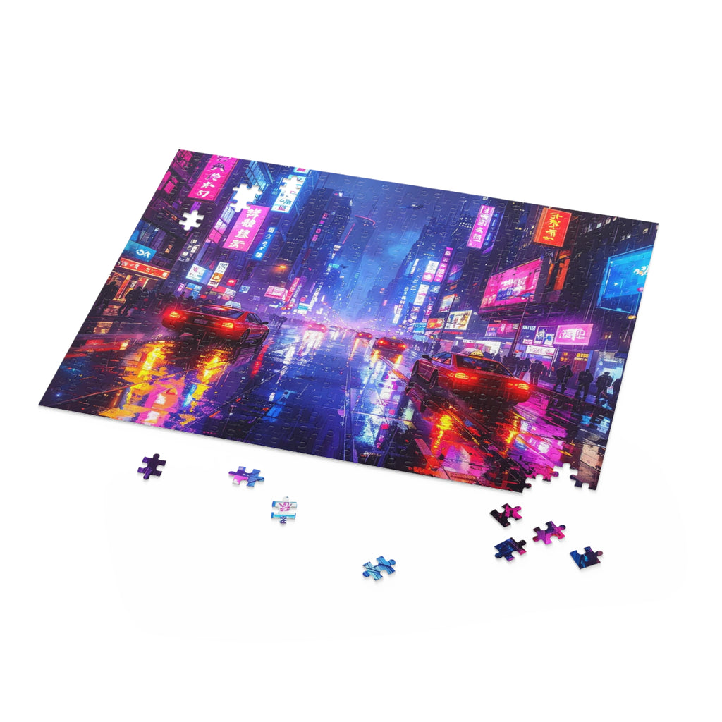 Neon Nocturne: Cyberpunk Cityscape, Digital Urban Dreamscape -  L'Art Puzzle