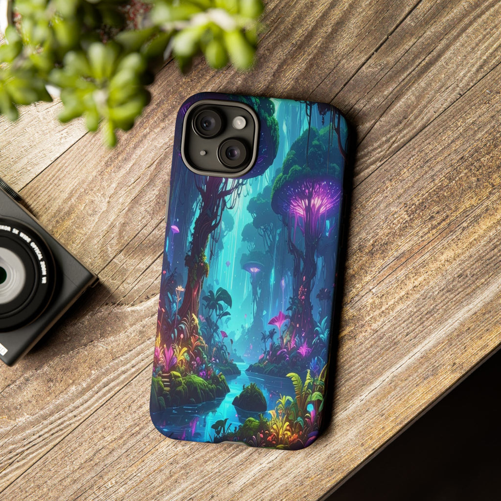 Bioluminescent Dreamscape: Ethereal Forest Fantasy, Digital Luminescence Illustration - L’Art Suprême Phone Case