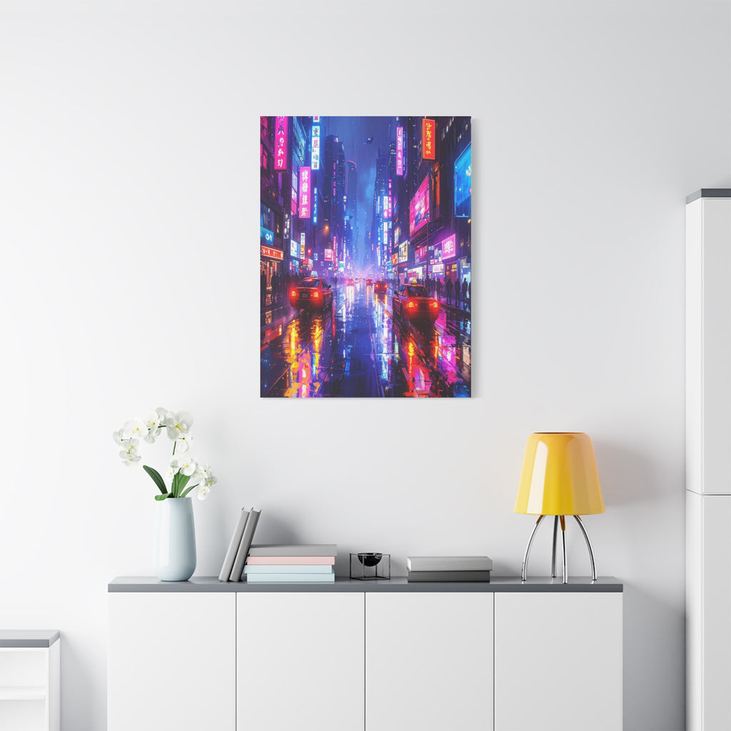 Neon Dystopia: Cyberpunk Metropolis, Urban Night Reflections - L’Art Suprême Canvas