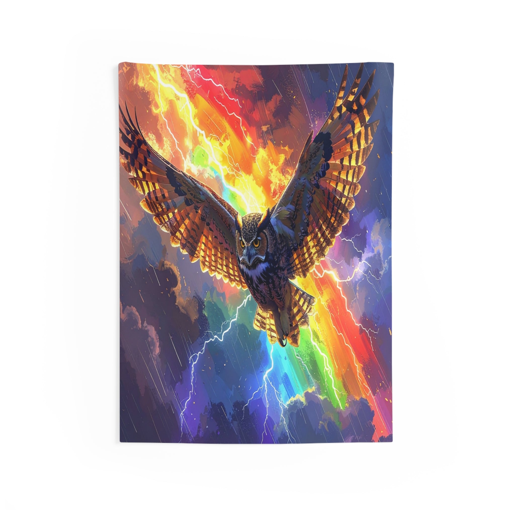 Lightning Owl: Mythical Flight, Digital Fantasy Artwork - L'Art Tapestry