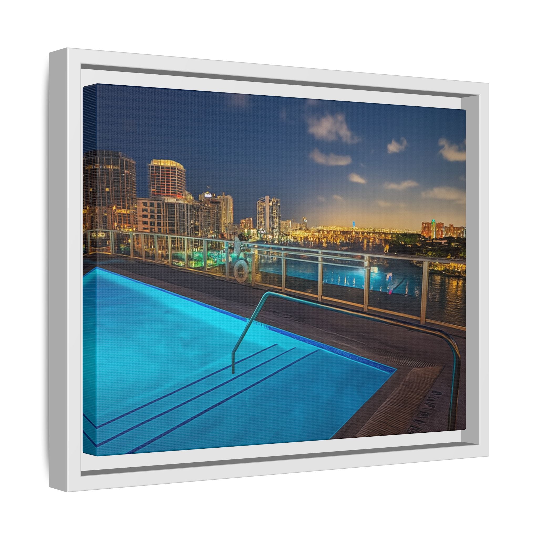 "Skyline Reflections" – Framed Canvas Print