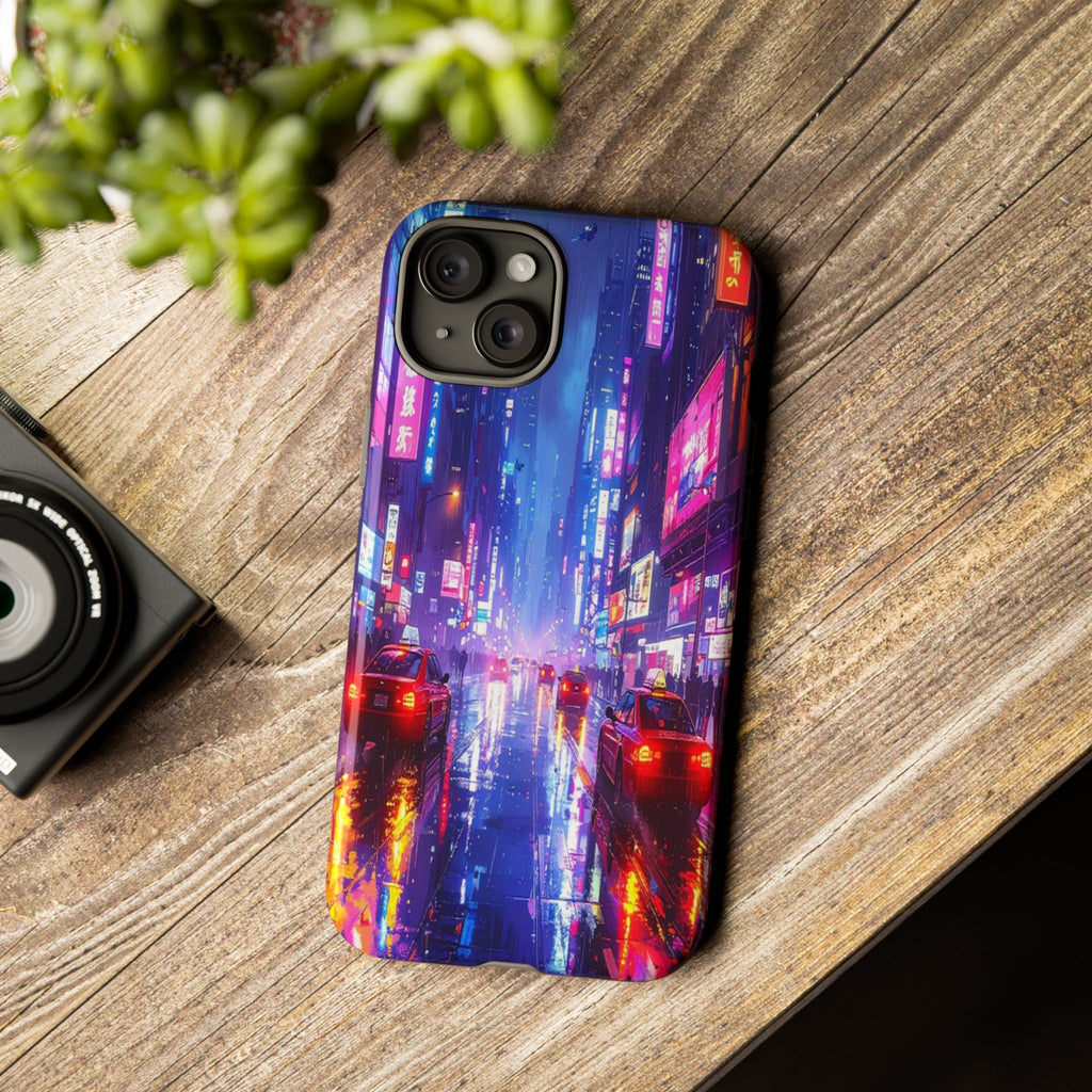 Neon Dystopia: Cyberpunk Metropolis, Urban Night Reflections - L’Art Suprême Phone Case