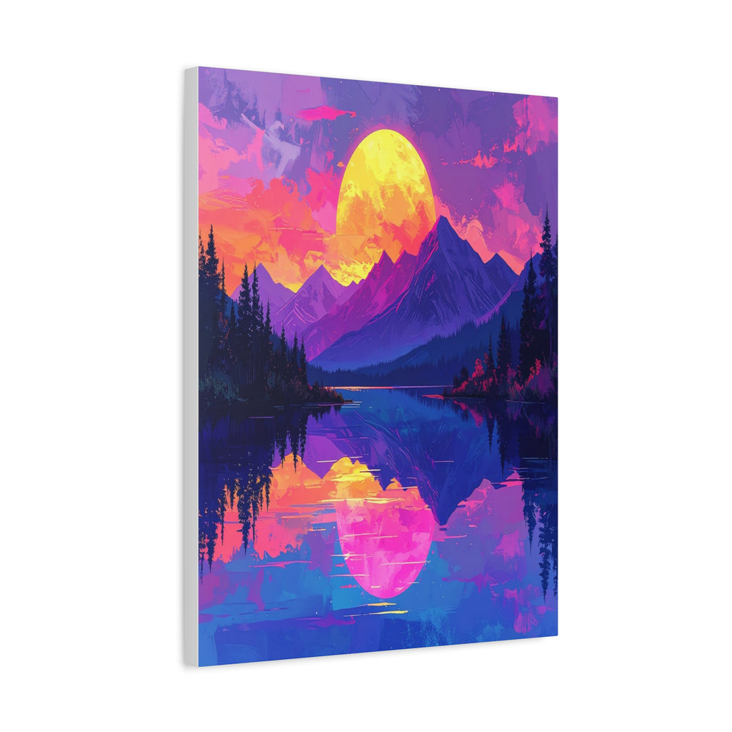 Twilight Symmetry: Neon Mountain Landscape, Vaporwave Digital Art - L’Art Suprême Canvas