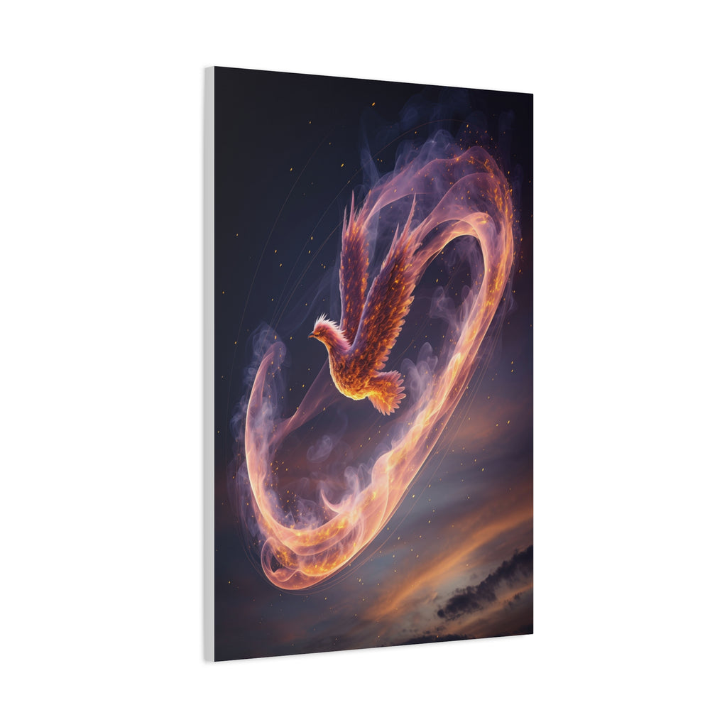 Phoenix of Rebirth: Mythical Fire Bird Digital Painting, Fantasy Flame Creature Artwork - L’Art Suprême Canvas