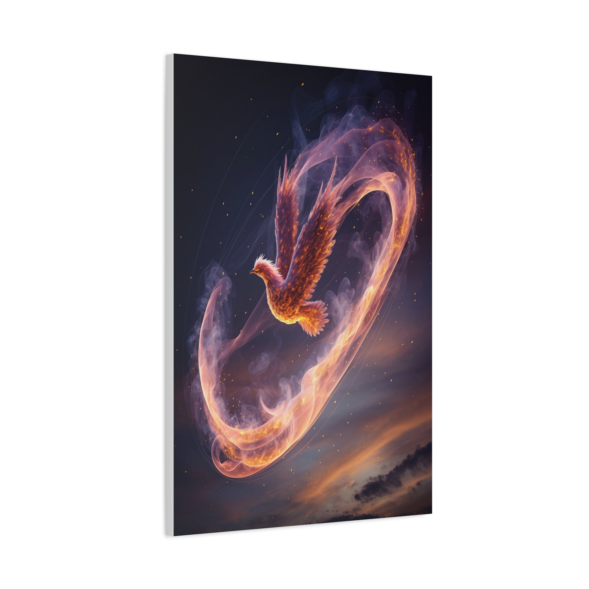 Phoenix of Rebirth: Mythical Fire Bird Digital Painting, Fantasy Flame Creature Artwork - L’Art Suprême Canvas