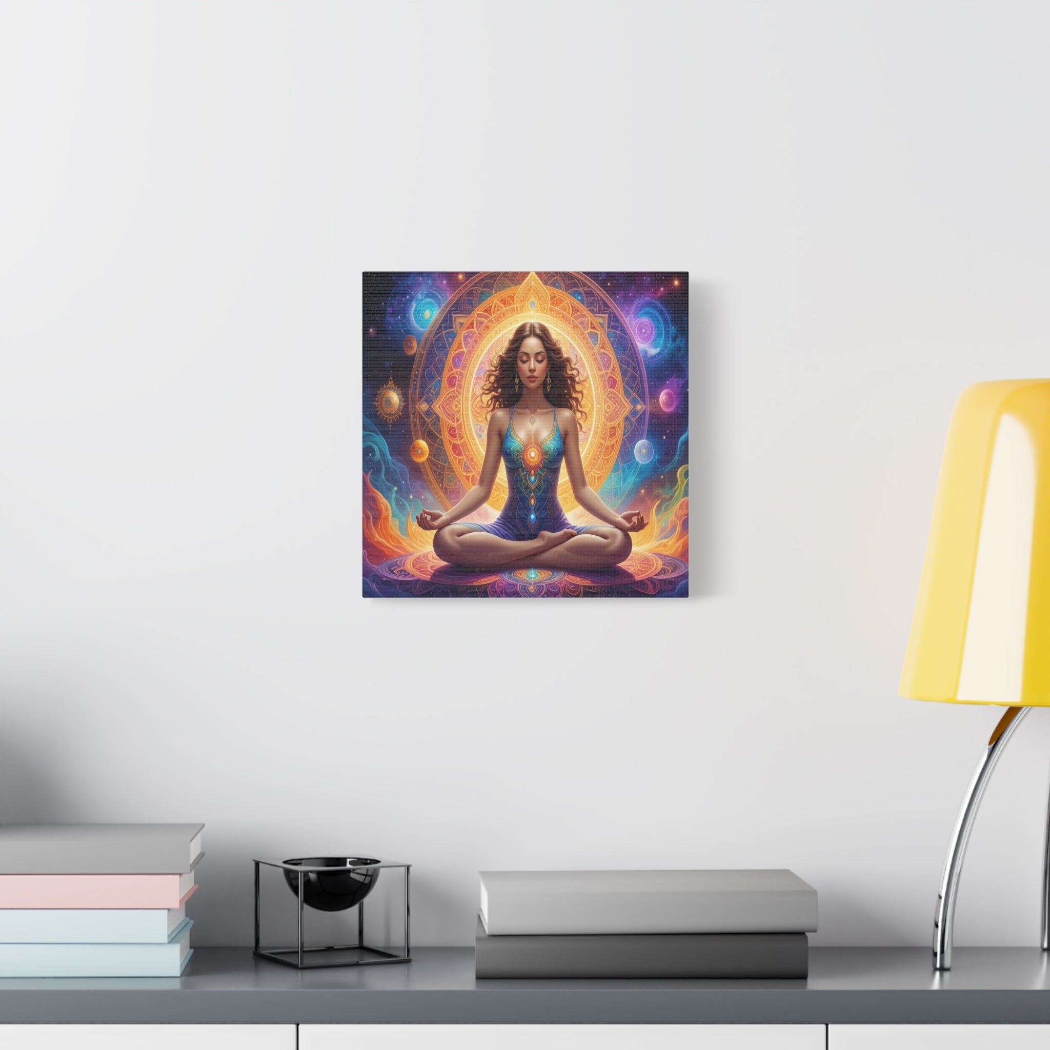 Cosmic Lotus Meditation: Spiritual Energy Mandala, Digital Celestial Art - L’Art Suprême Canvas