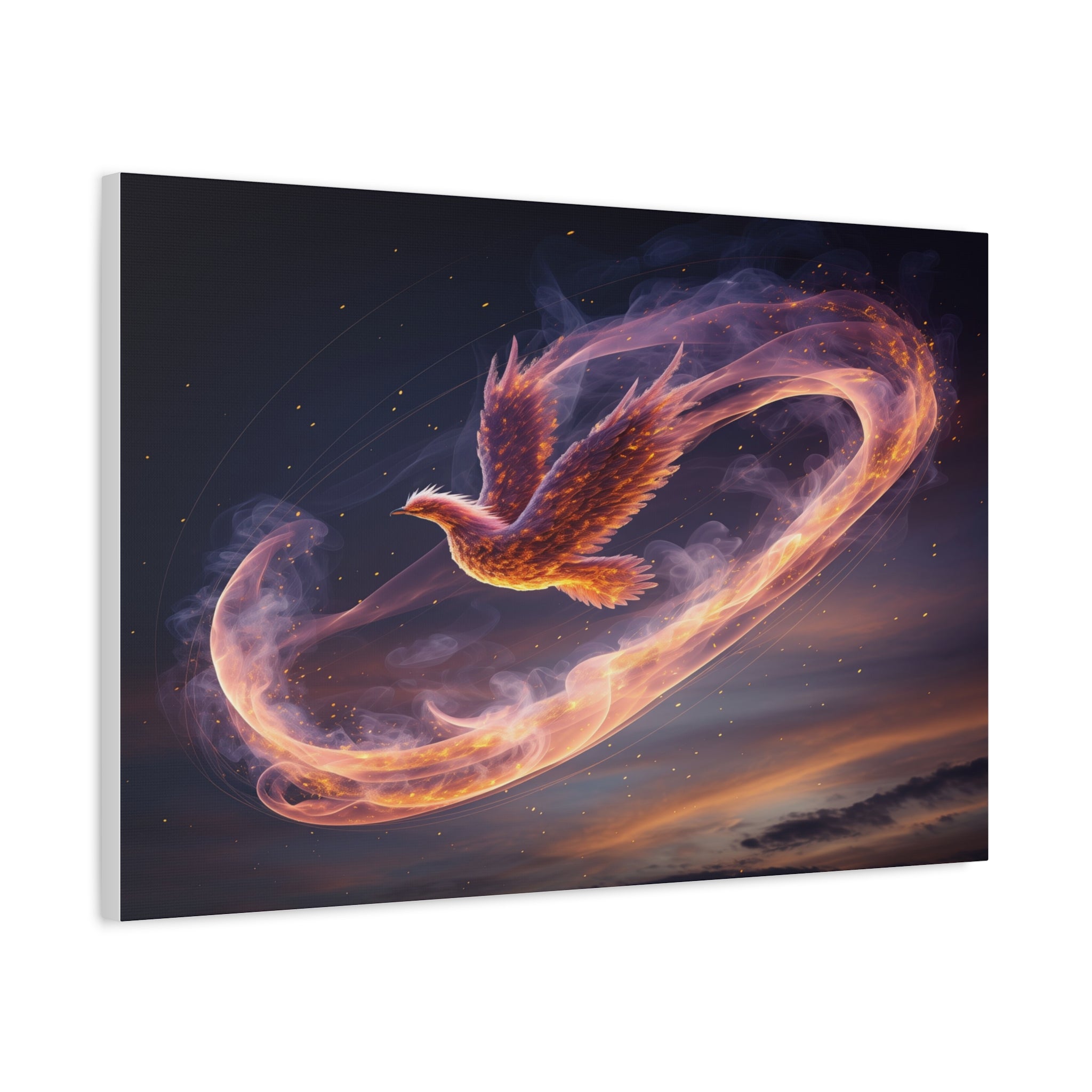 Phoenix of Rebirth: Mythical Fire Bird Digital Painting, Fantasy Flame Creature Artwork - L’Art Suprême Canvas