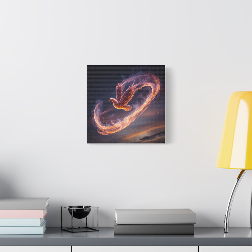 Phoenix of Rebirth: Mythical Fire Bird Digital Painting, Fantasy Flame Creature Artwork - L’Art Suprême Canvas