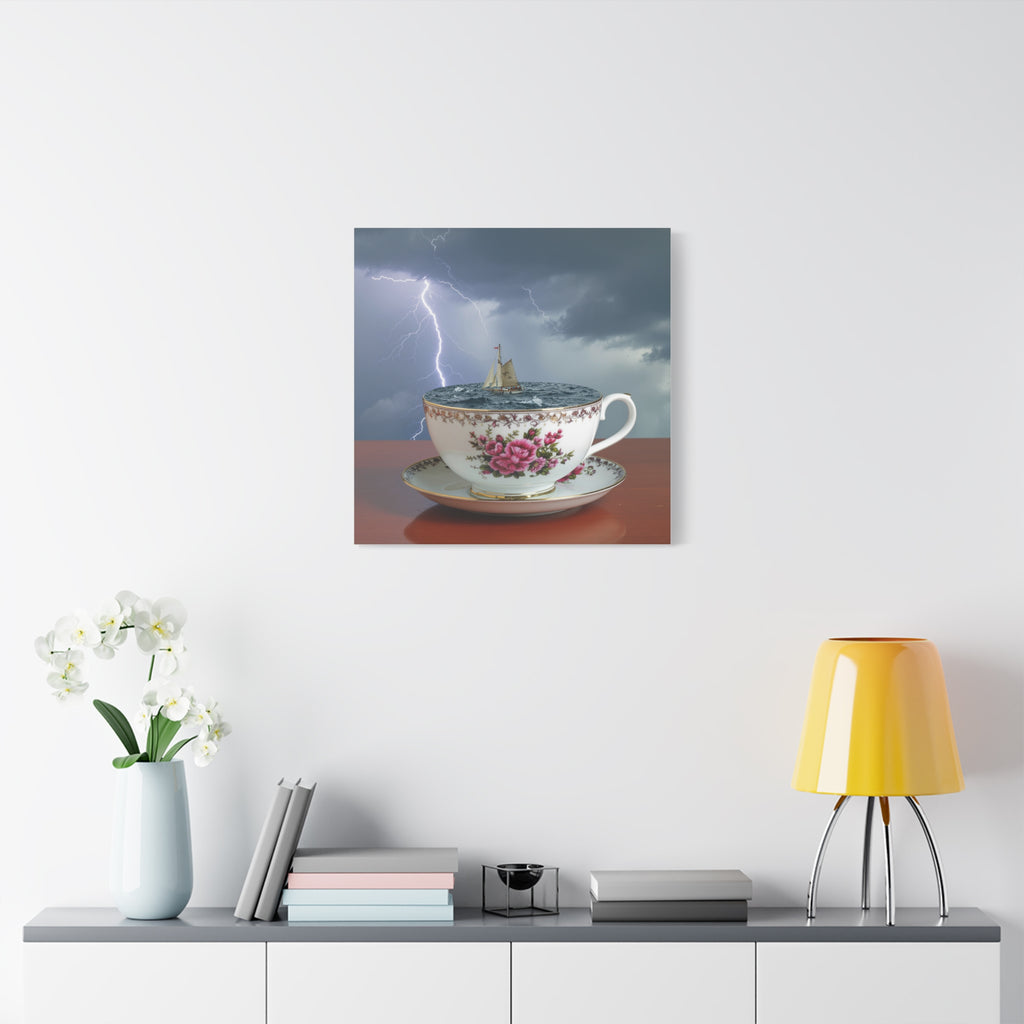 Tempest in a Teacup: Surreal Maritime Digital Art, Porcelain Seascape Narrative - L’Art Suprême Canvas