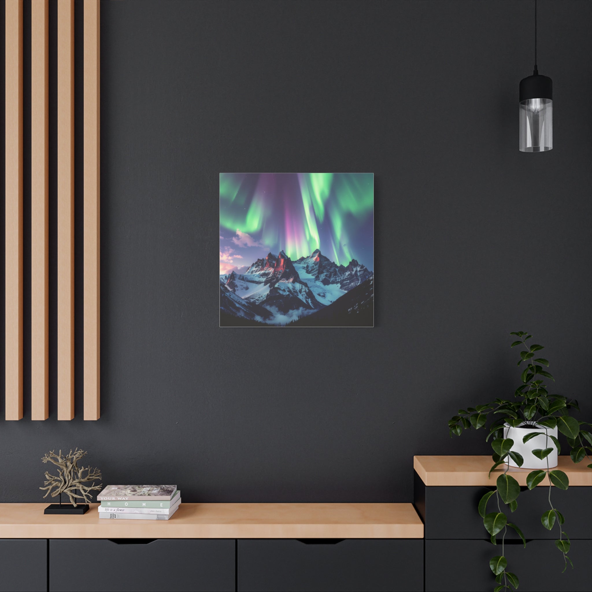 Celestial Symphony: Northern Lights Panorama, Alpine Aurora Wilderness - L’Art Suprême Canvas